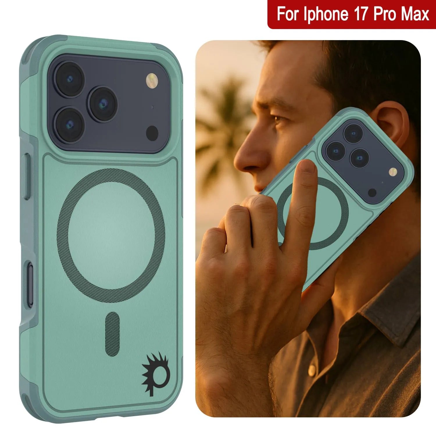 PunkCase iPhone 17 Pro Max Case, [Spartan 2.0 Series] Clear Rugged Heavy Duty Cover W/Built in Screen Protector [teal]