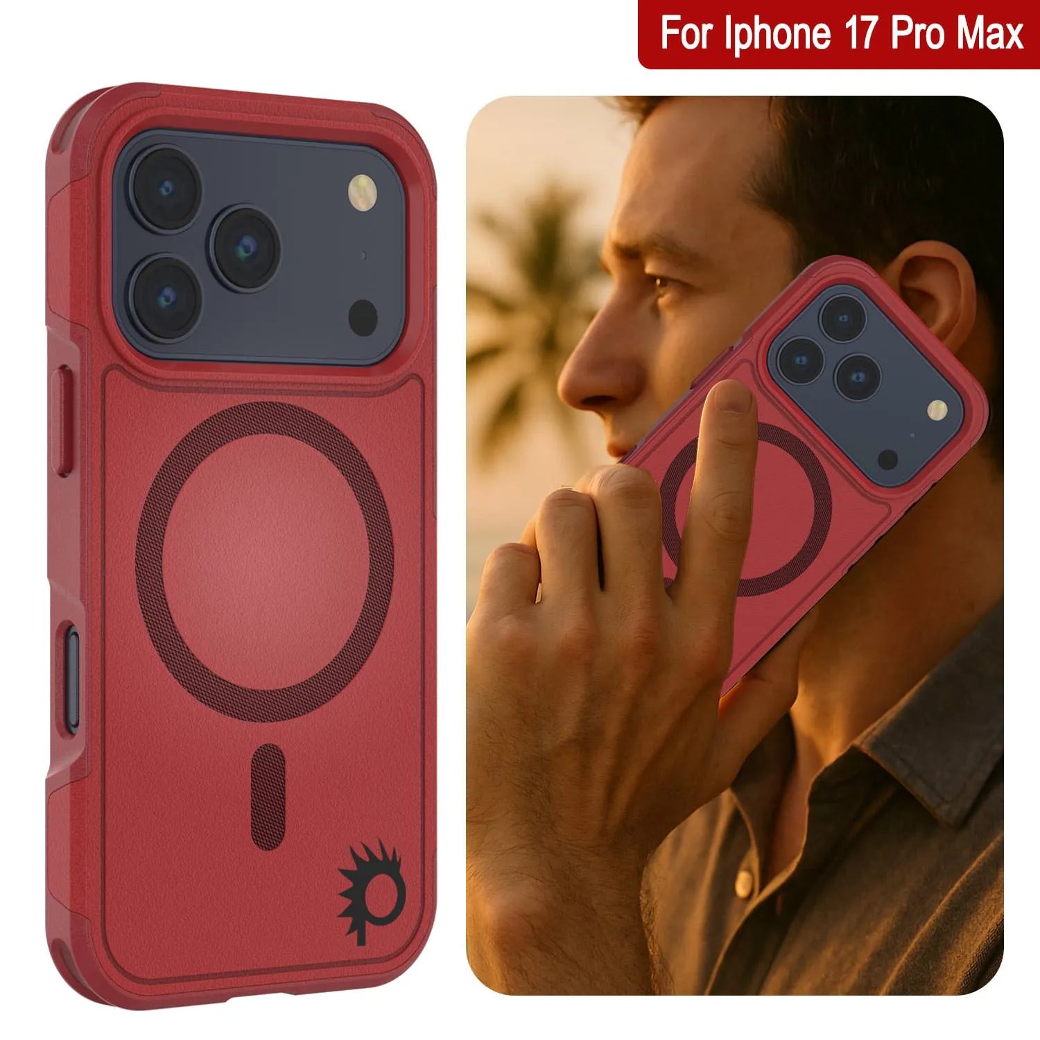 PunkCase iPhone 17 Pro Max Case, [Spartan 2.0 Series] Clear Rugged Heavy Duty Cover W/Built in Screen Protector [red]