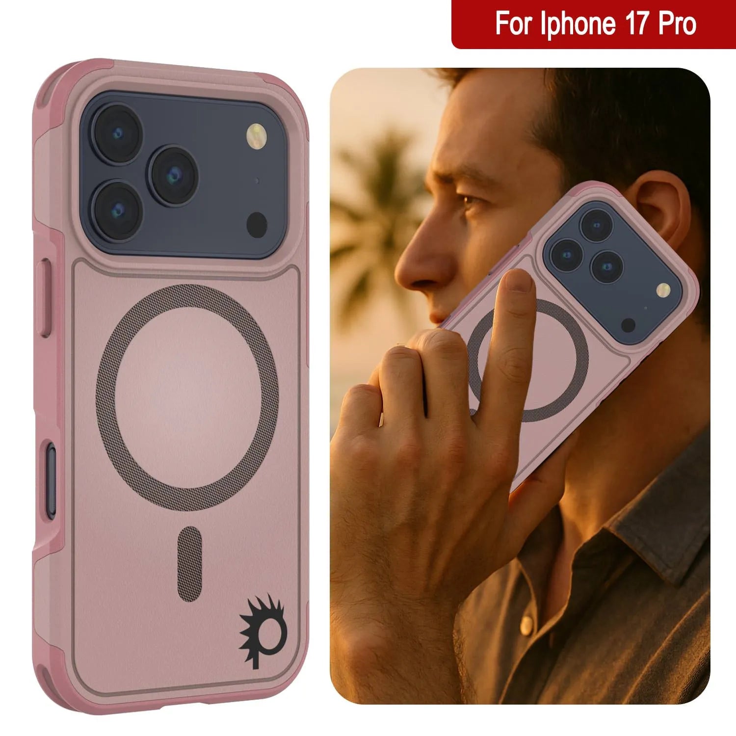 PunkCase iPhone 17 Pro Case, [Spartan 2.0 Series] Clear Rugged Heavy Duty Cover W/Built in Screen Protector [pink]