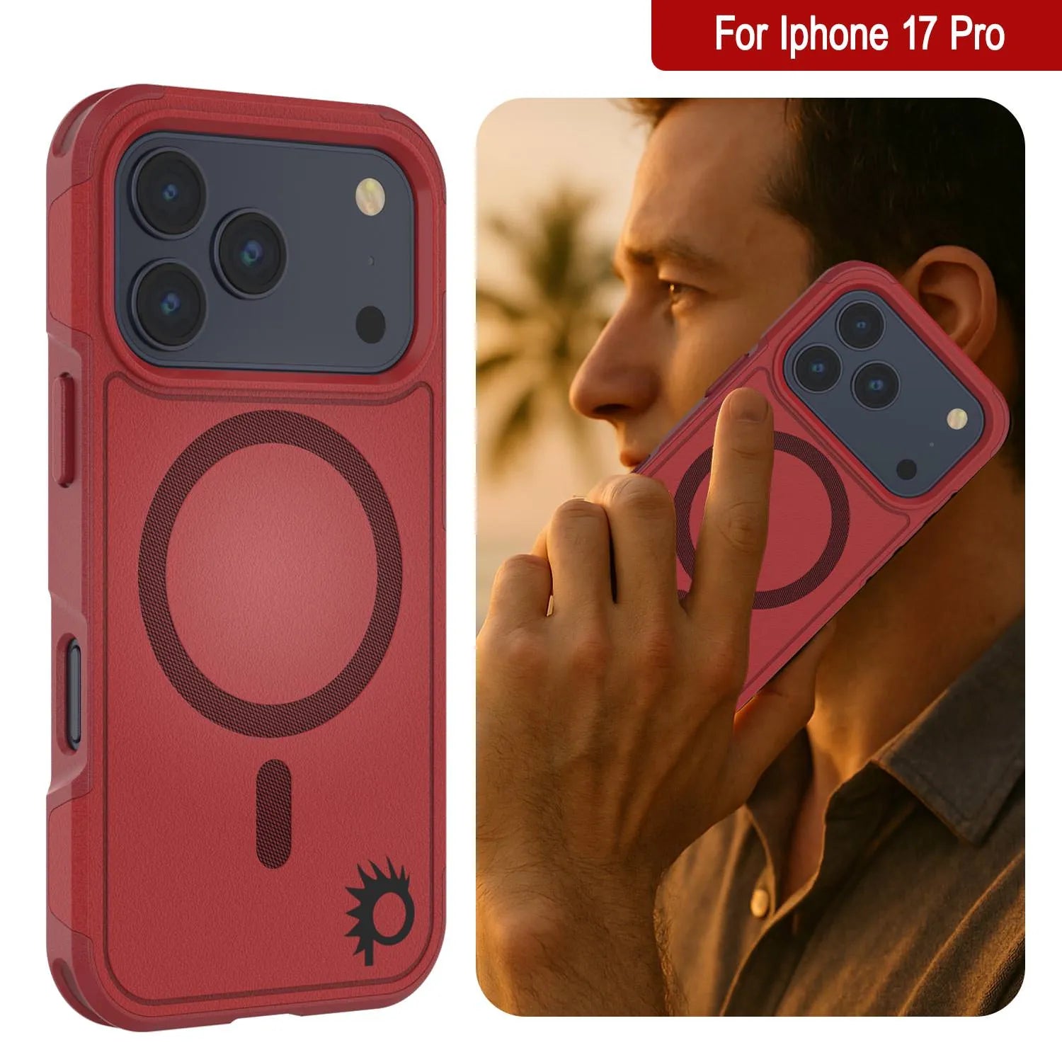 PunkCase iPhone 17 Pro Case, [Spartan 2.0 Series] Clear Rugged Heavy Duty Cover W/Built in Screen Protector [red]