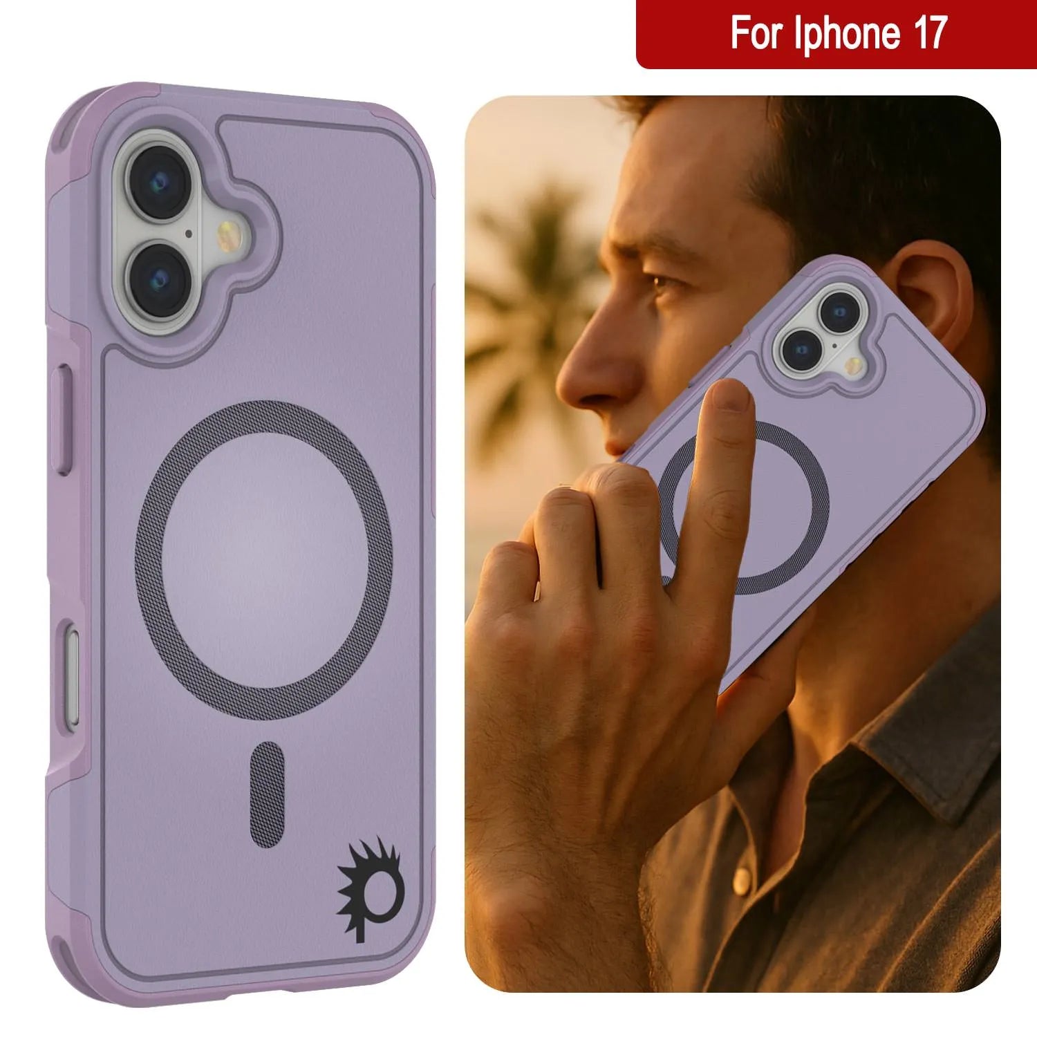 PunkCase iPhone 17 Case, [Spartan 2.0 Series] Clear Rugged Heavy Duty Cover W/Built in Screen Protector [lilac]
