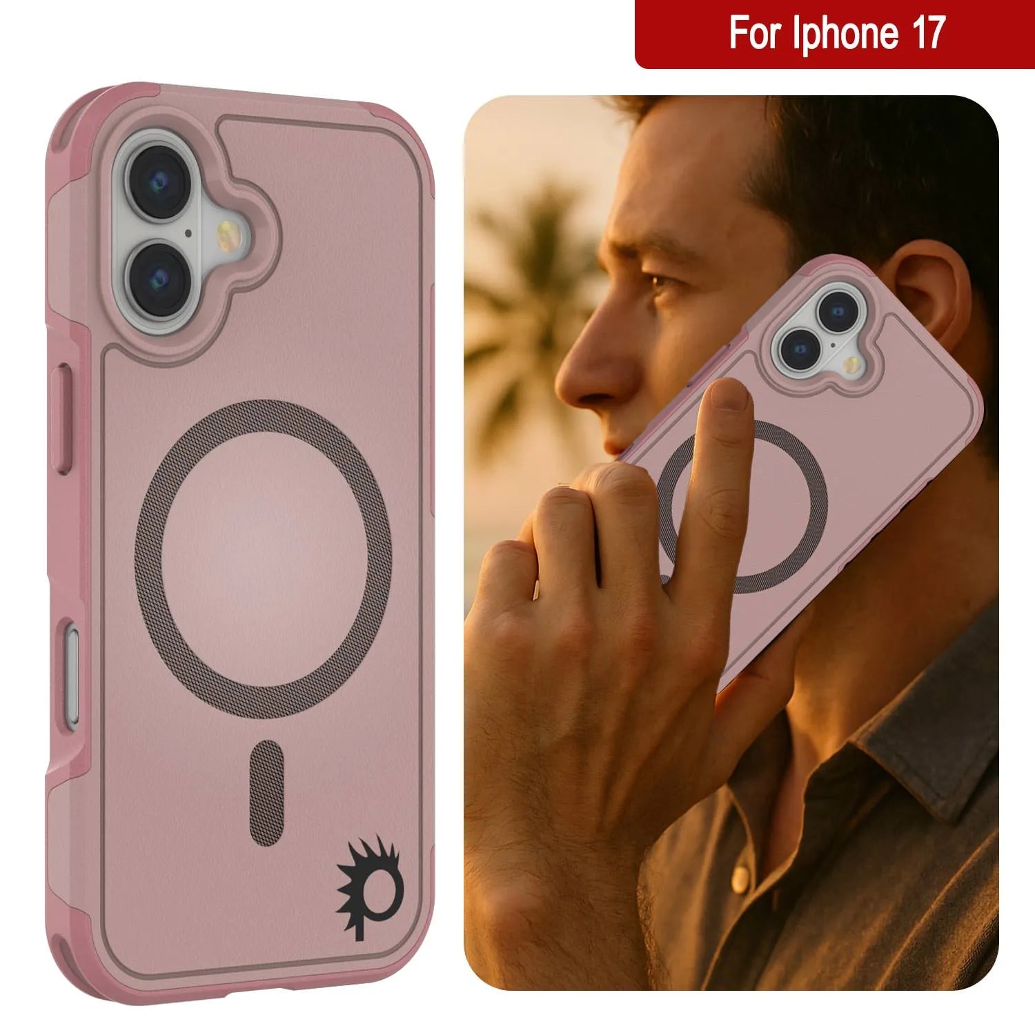 PunkCase iPhone 17 Case, [Spartan 2.0 Series] Clear Rugged Heavy Duty Cover W/Built in Screen Protector [pink]