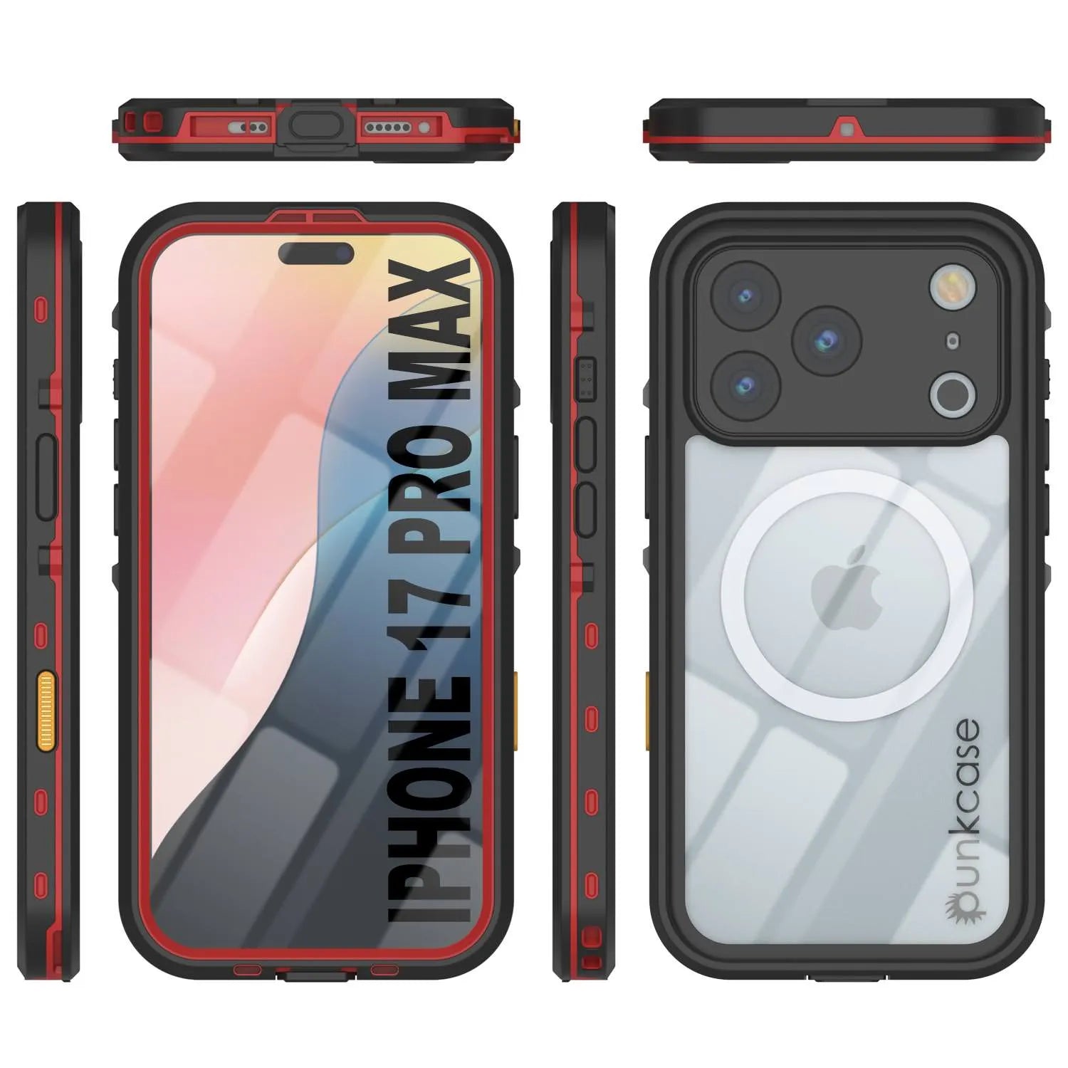 iPhone 17 Pro Max Waterproof IP68 Case, Punkcase [Red] [StudStar Series] [Slim Fit]