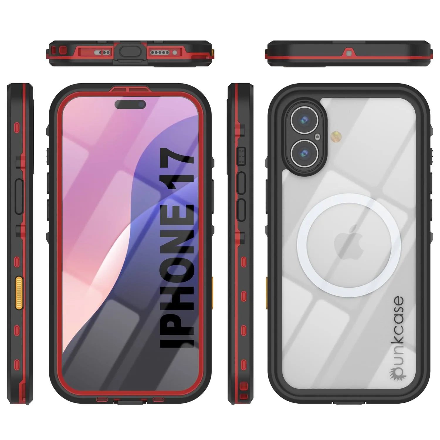iPhone 17 Waterproof IP68 Case, Punkcase [Red] [StudStar Series] [Slim Fit]