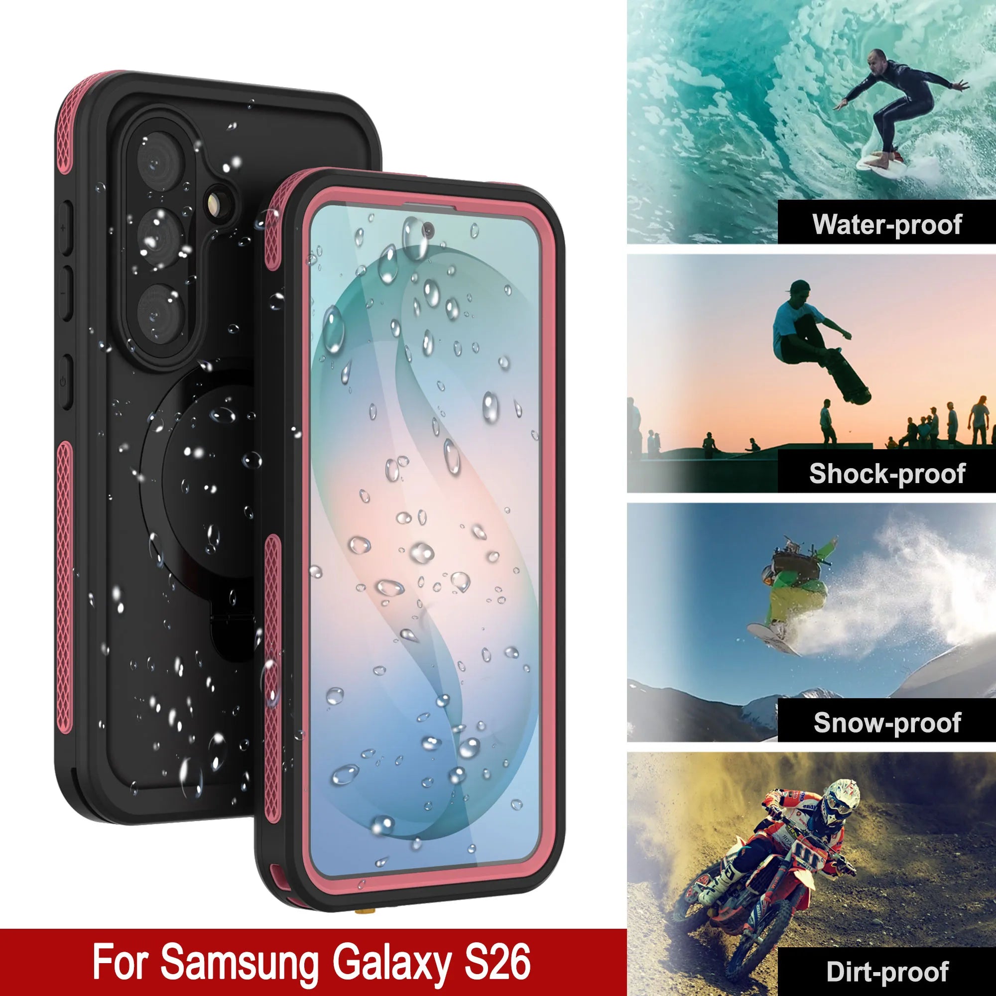 Galaxy S26 Waterproof Case [Kickstud 2.0 Series] Protective IP68 Cover W/Screen Protector & Kickstand [Pink]
