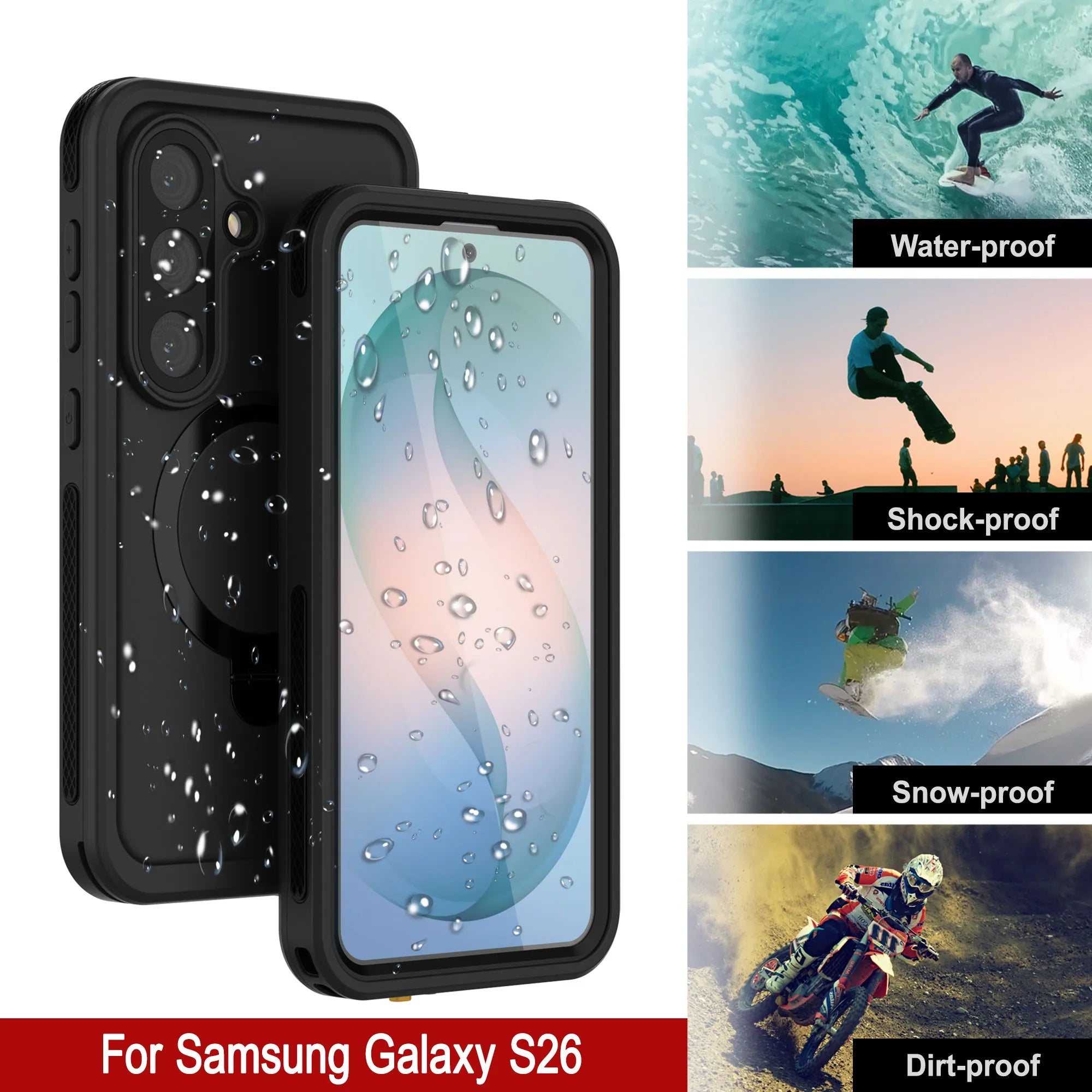 Galaxy S26 Waterproof Case [Kickstud 2.0 Series] Protective IP68 Cover W/Screen Protector & Kickstand [Black]