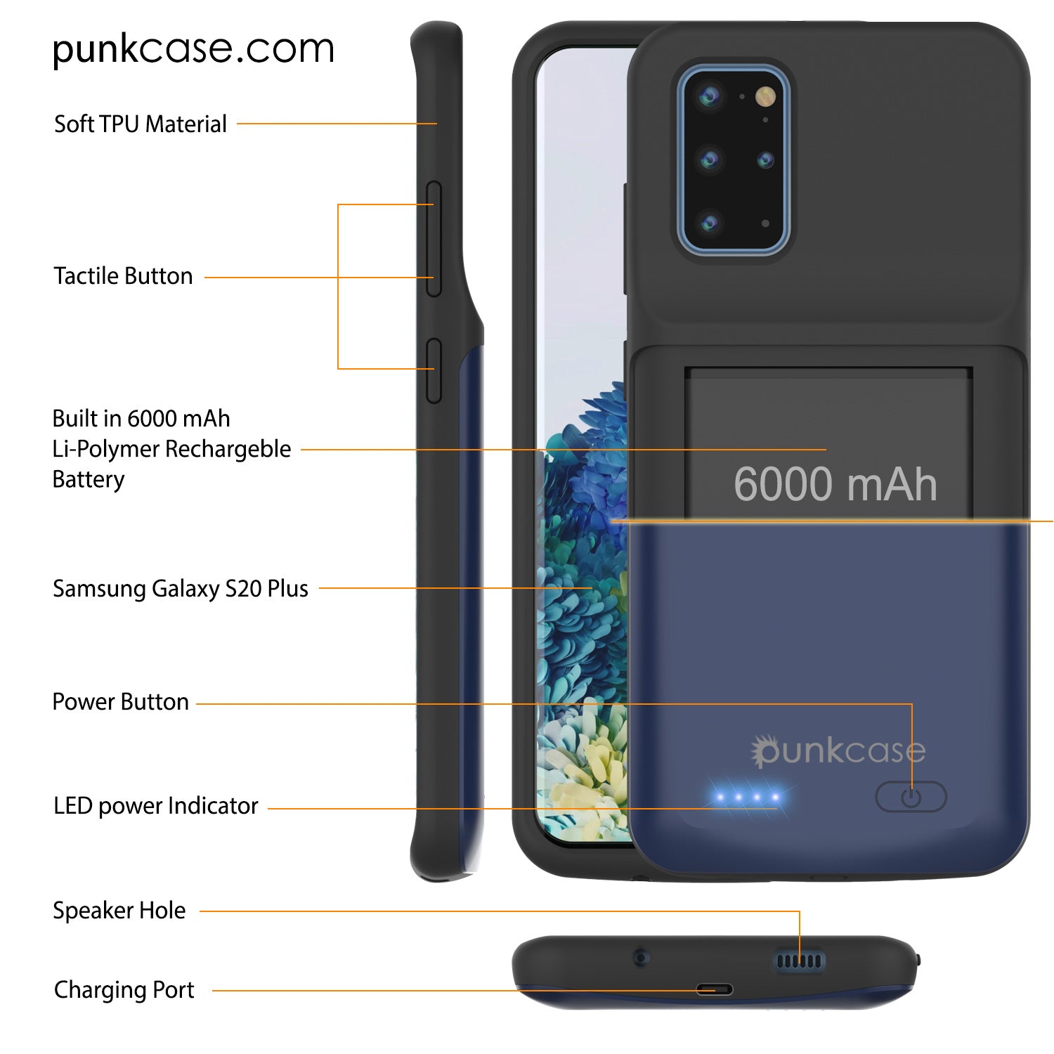 PunkJuice S20+ Plus Battery Case All Blue - Fast Charging Power Juice Bank with 6000mAh