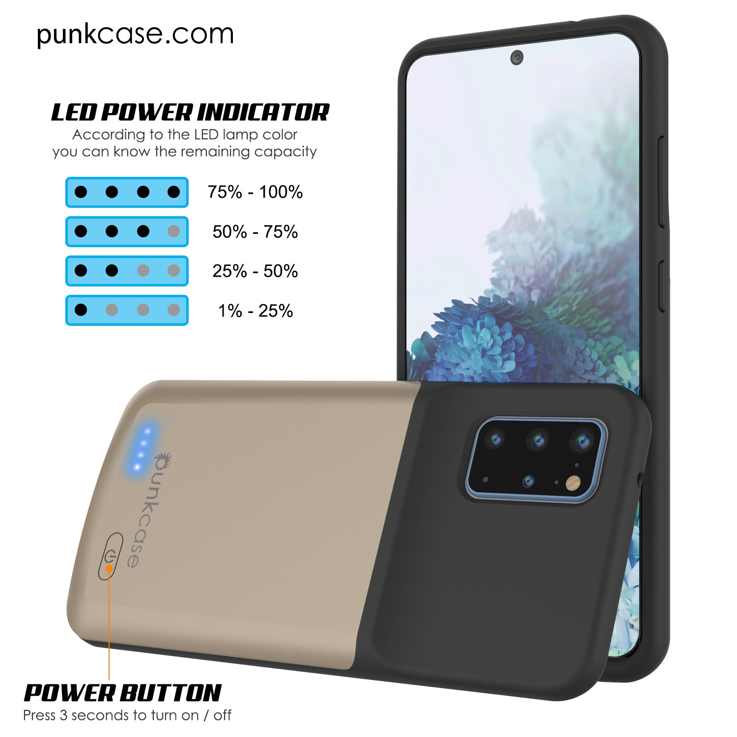 PunkJuice S20+ Plus Battery Case Gold - Fast Charging Power Juice Bank with 6000mAh