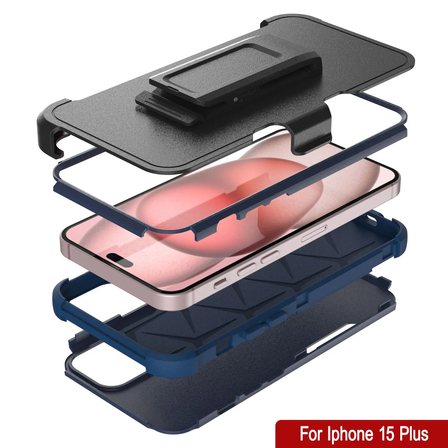Punkcase for iPhone 15 Plus Belt Clip Multilayer Holster Case [Patron Series] [Navy]