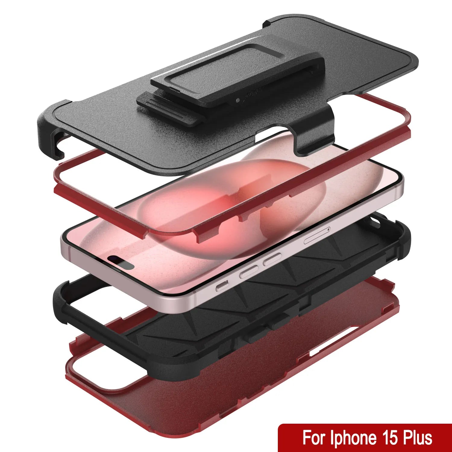 Punkcase for iPhone 15 Plus Belt Clip Multilayer Holster Case [Patron Series] [Red-Black]