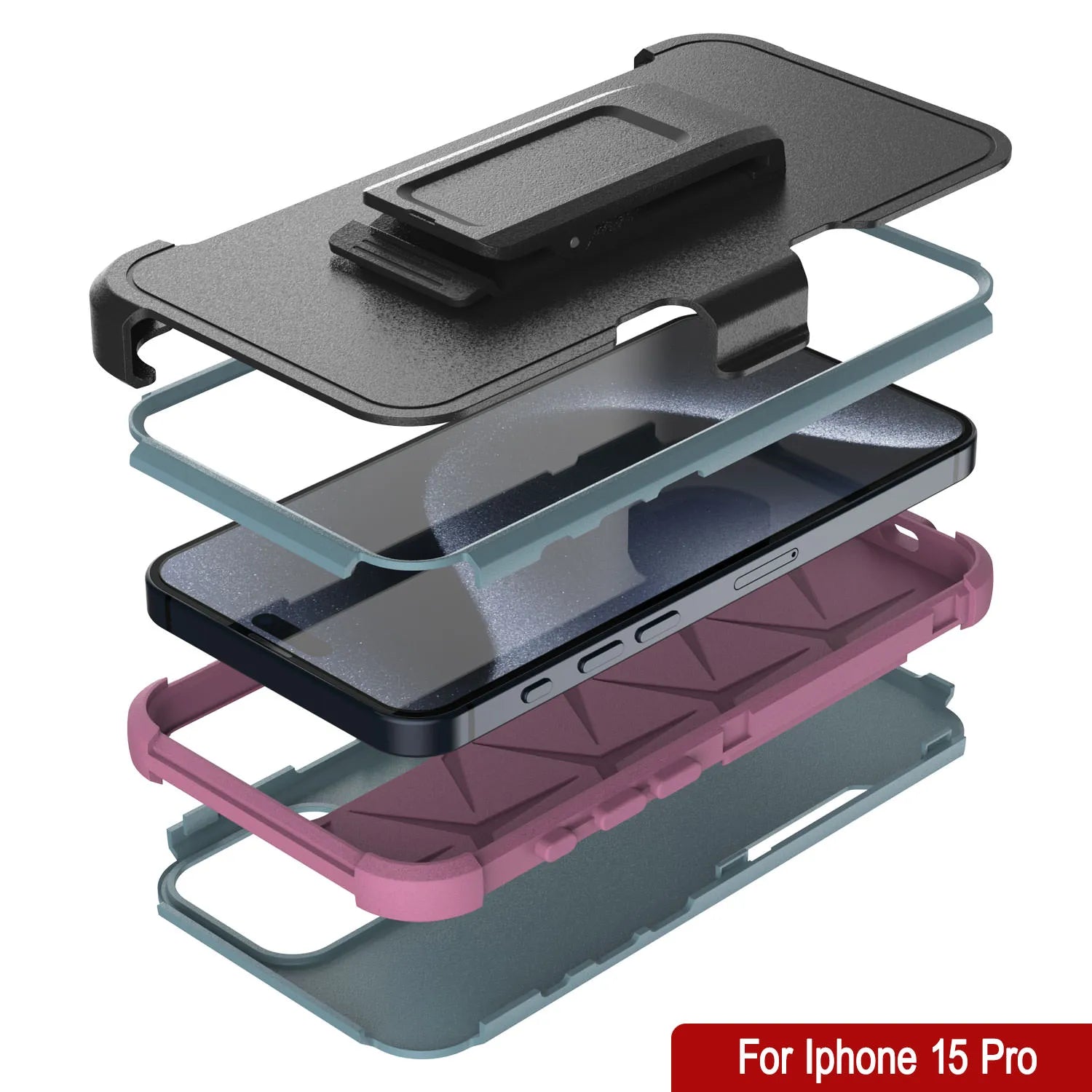 Punkcase for iPhone 15 Pro Belt Clip Multilayer Holster Case [Patron Series] [Mint-Pink]