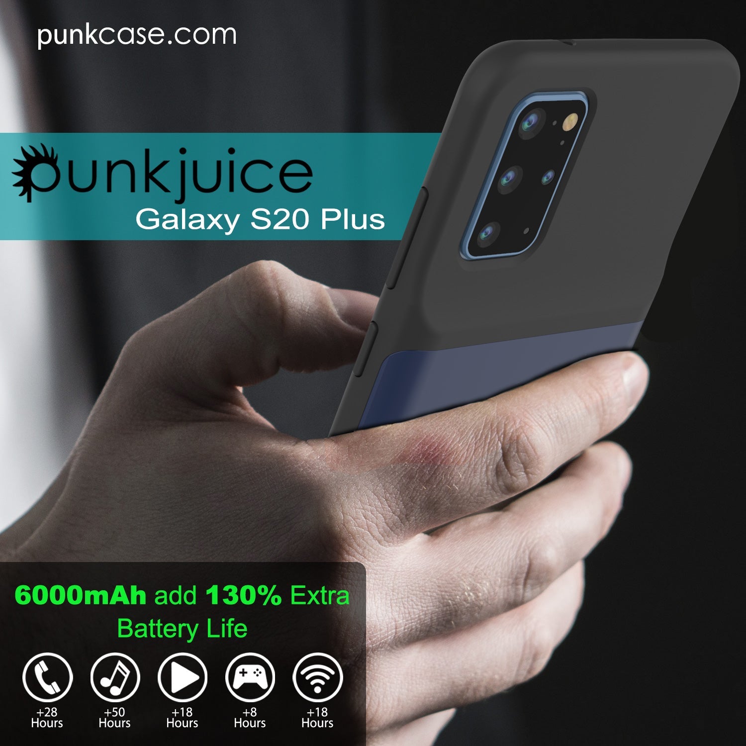 PunkJuice S20+ Plus Battery Case All Blue - Fast Charging Power Juice Bank with 6000mAh