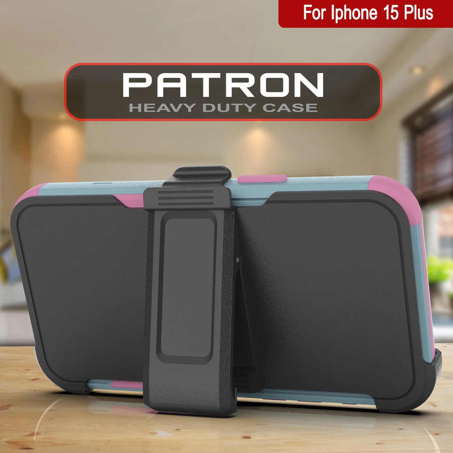 Punkcase for iPhone 15 Plus Belt Clip Multilayer Holster Case [Patron Series] [Mint-Pink]