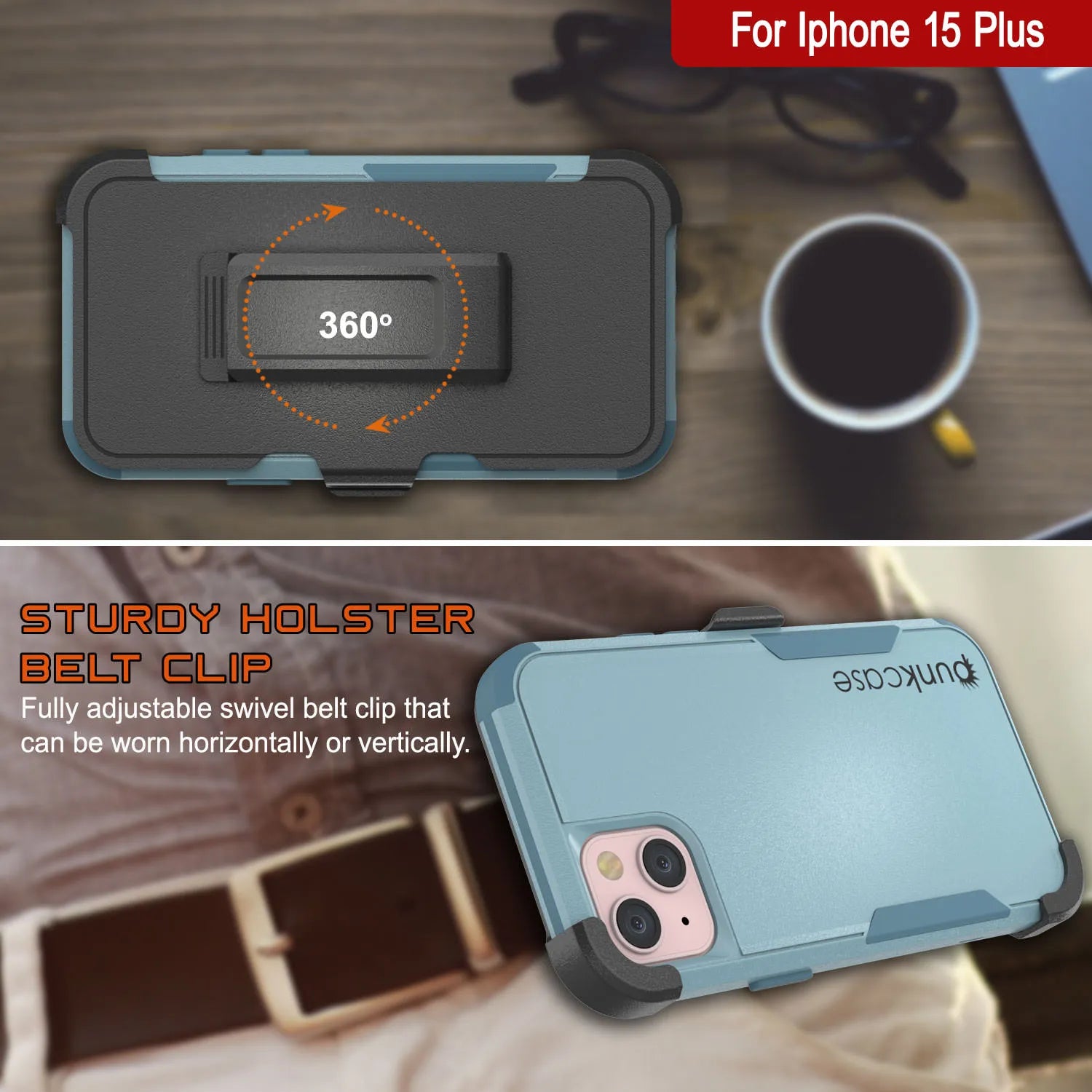 Punkcase for iPhone 15 Plus Belt Clip Multilayer Holster Case [Patron Series] [Mint]