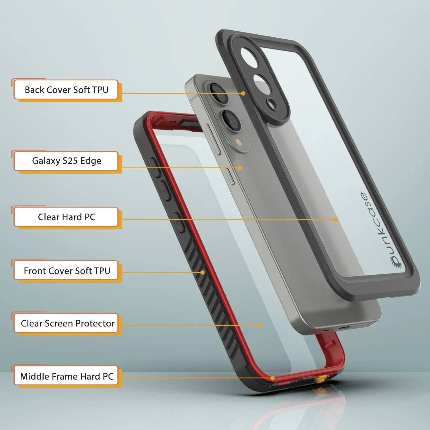 Galaxy S25 Edge Water/ Shockproof [Extreme Series] With Screen Protector Case [Red]