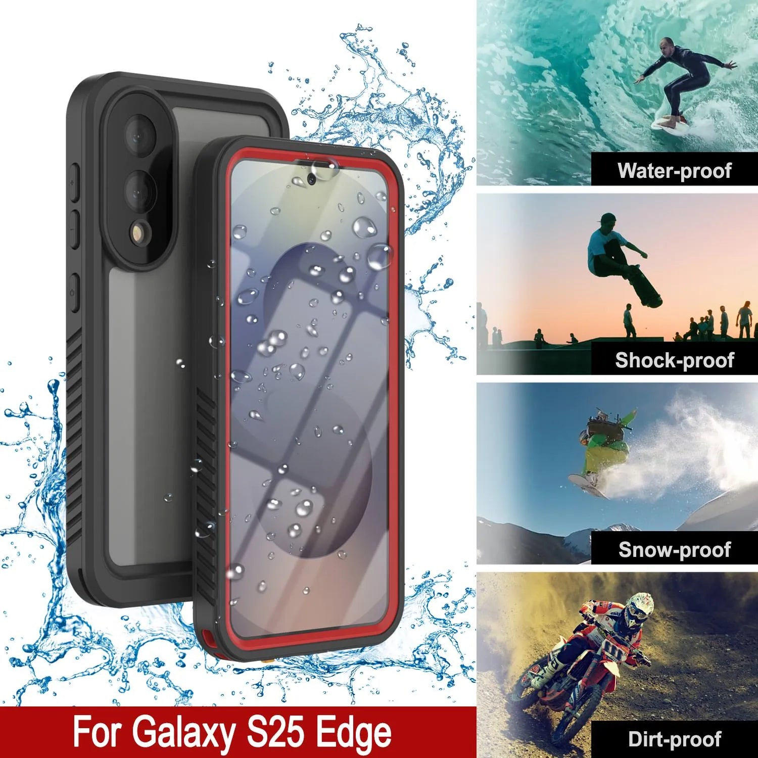Galaxy S25 Edge Water/ Shockproof [Extreme Series] With Screen Protector Case [Red]