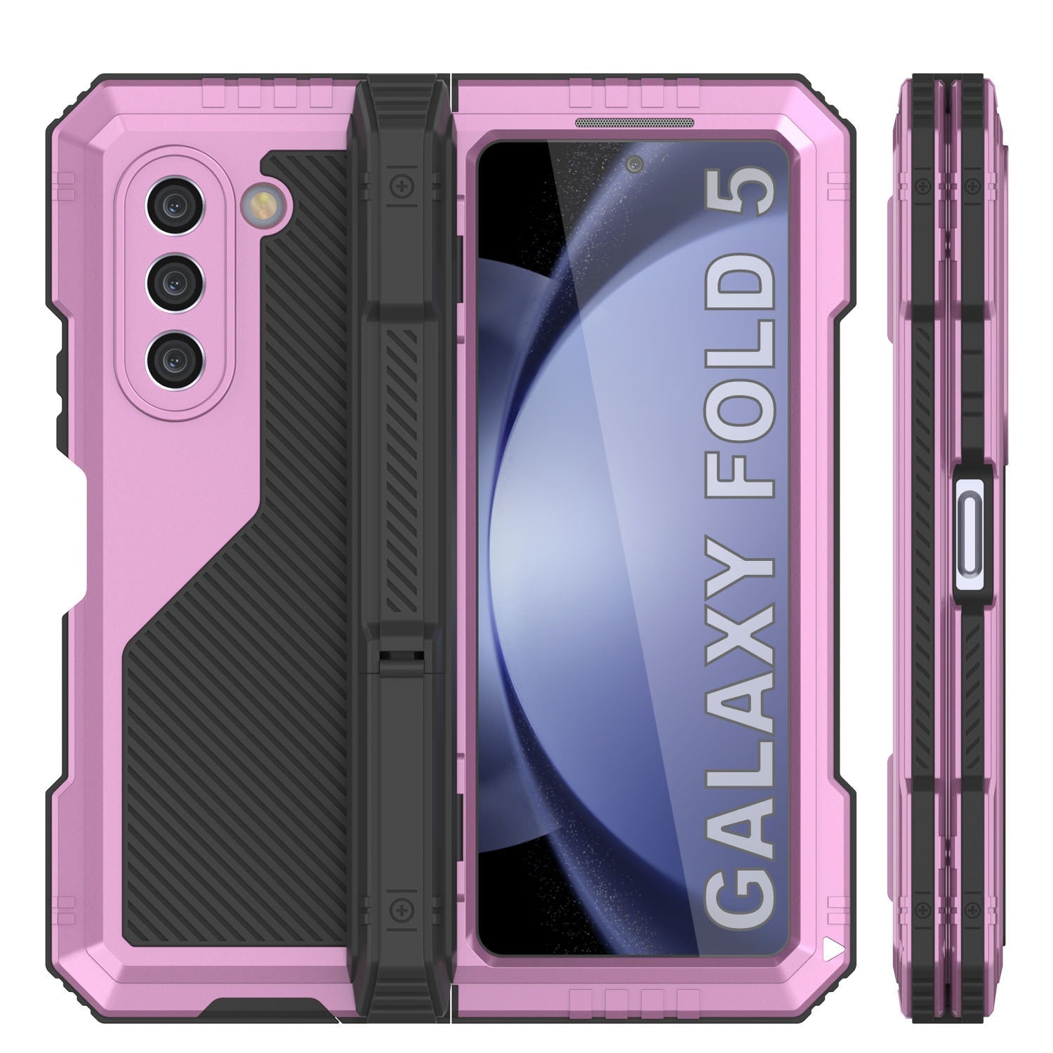 Galaxy Z Fold6 Metal Case, Heavy Duty Military Grade Armor Cover Full Body Hard [Pink]