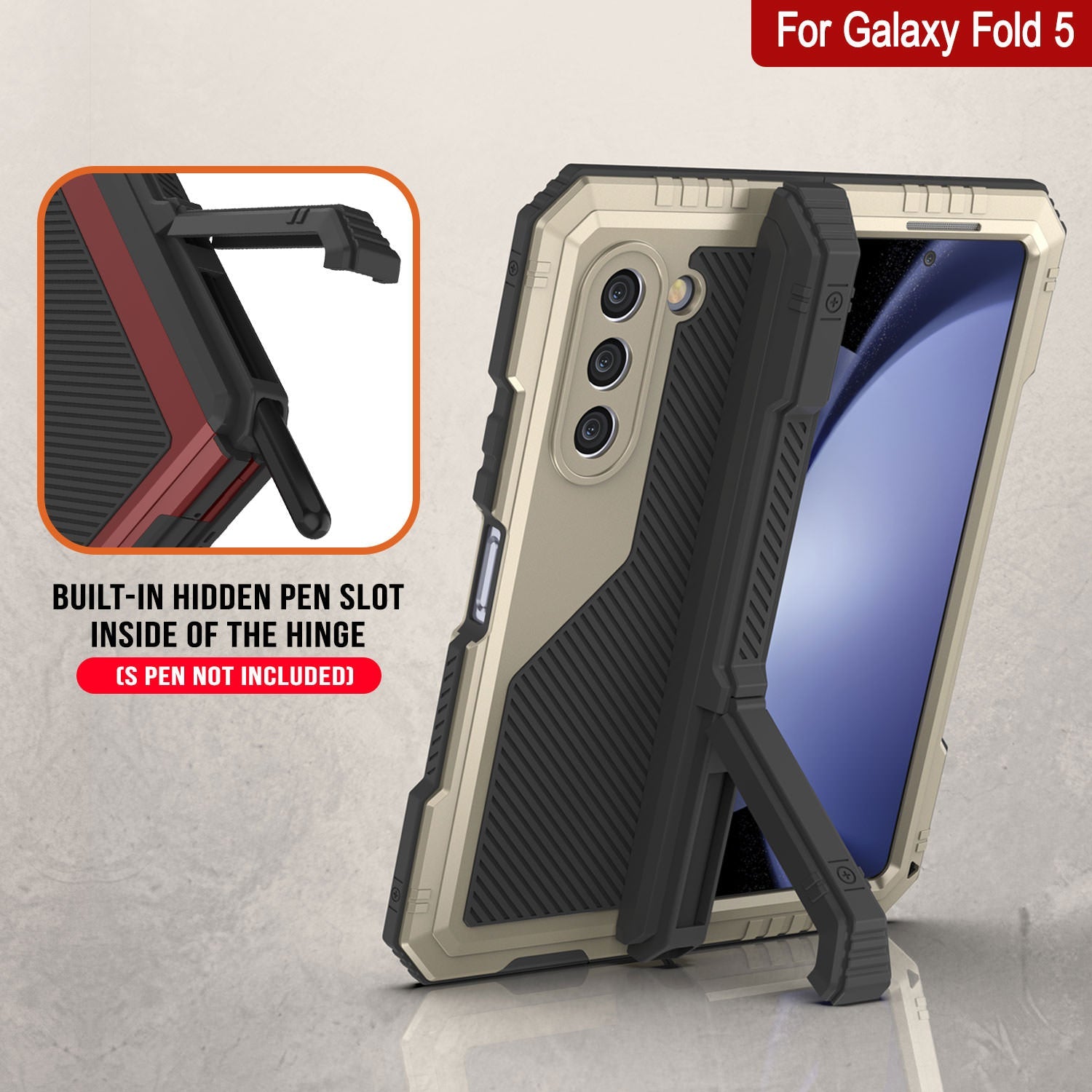 Galaxy Z Fold6 Metal Case, Heavy Duty Military Grade Armor Cover Full Body Hard [Gold]