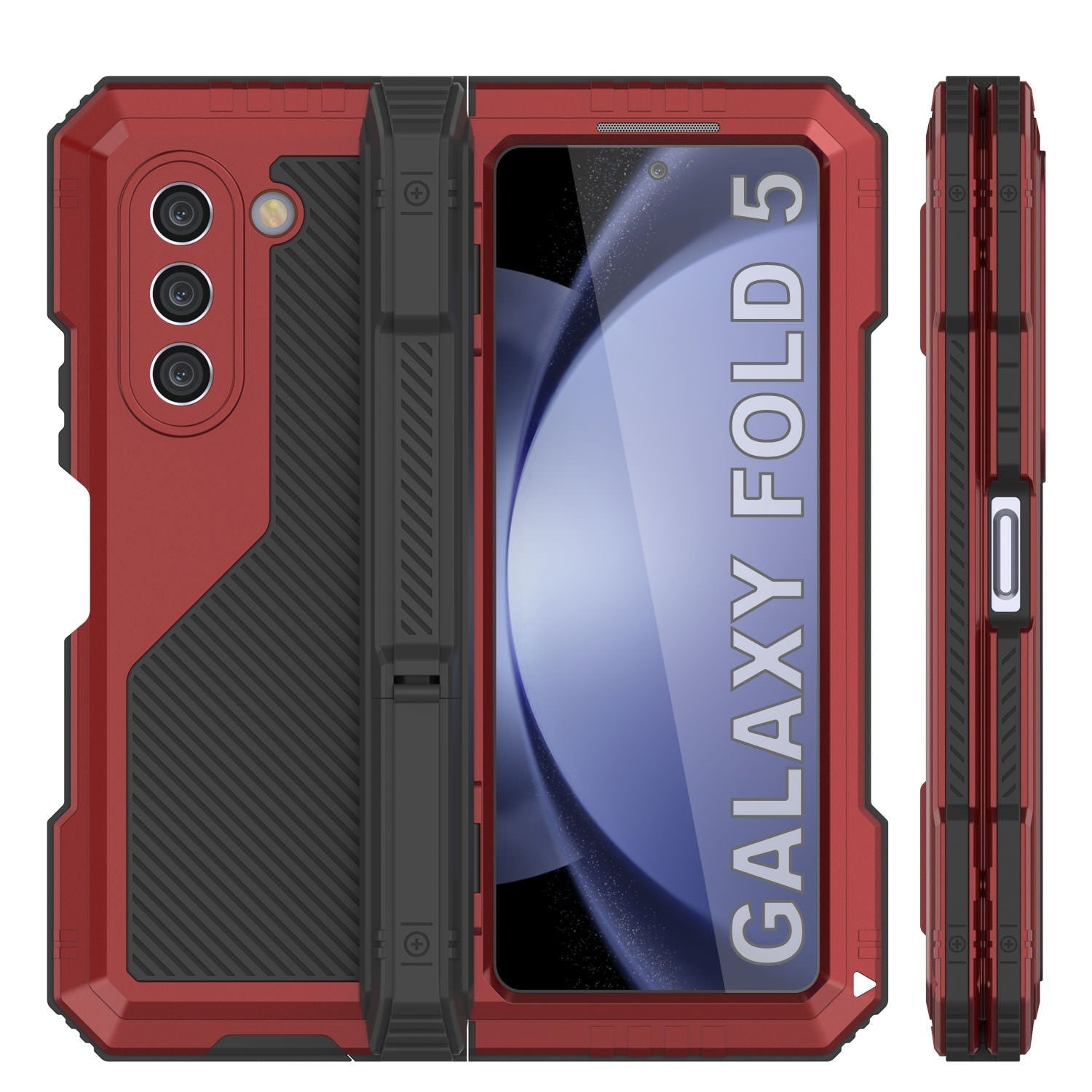 Galaxy Z Fold6 Metal Case, Heavy Duty Military Grade Armor Cover Full Body Hard [Red]