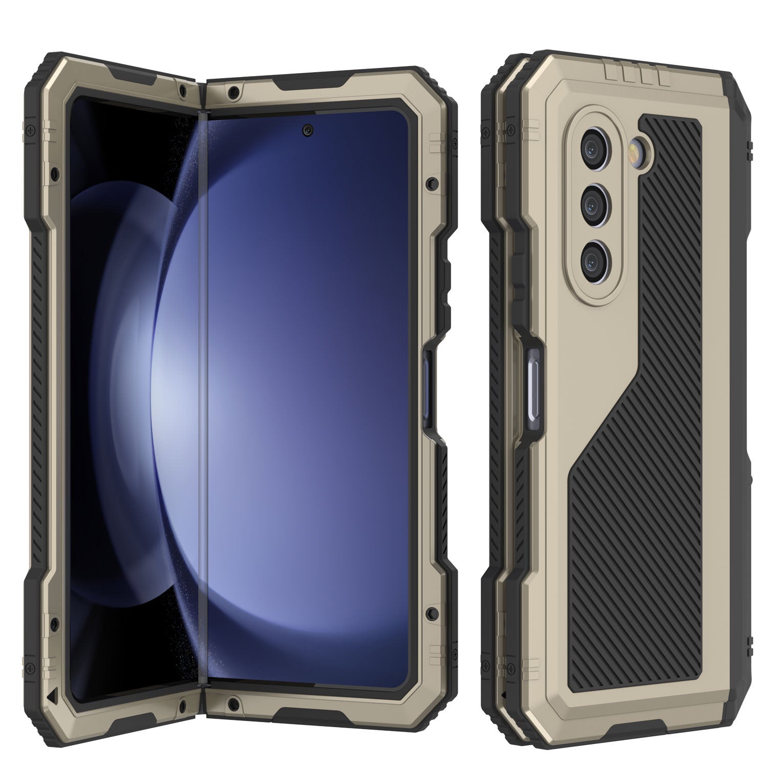 Galaxy Z Fold6 Metal Case, Heavy Duty Military Grade Armor Cover Full Body Hard [Gold]