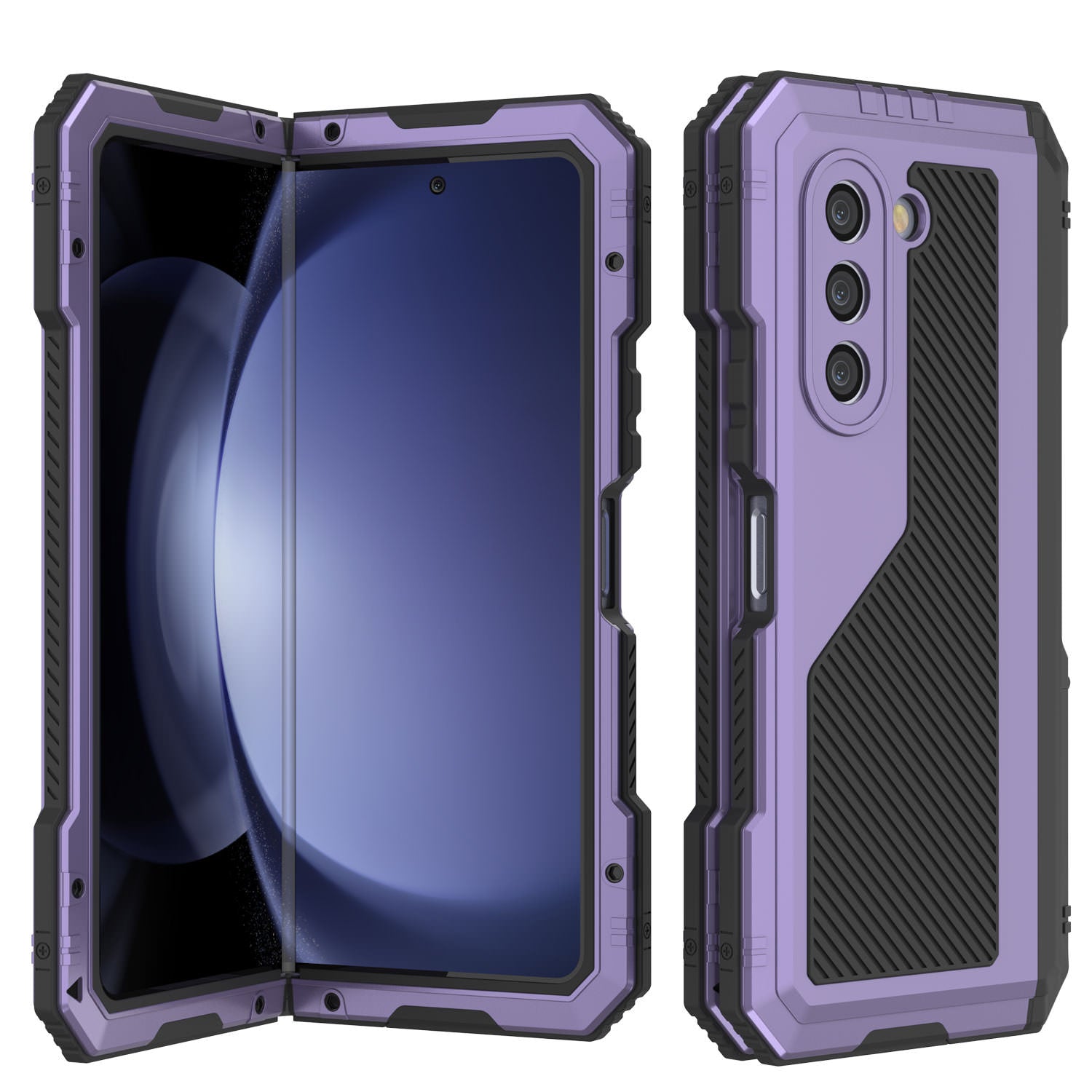 Galaxy Z Fold6 Metal Case, Heavy Duty Military Grade Armor Cover Full Body Hard [Purple]