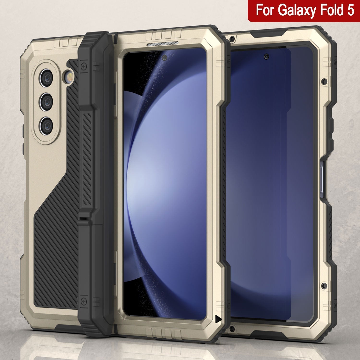 Galaxy Z Fold6 Metal Case, Heavy Duty Military Grade Armor Cover Full Body Hard [Gold]