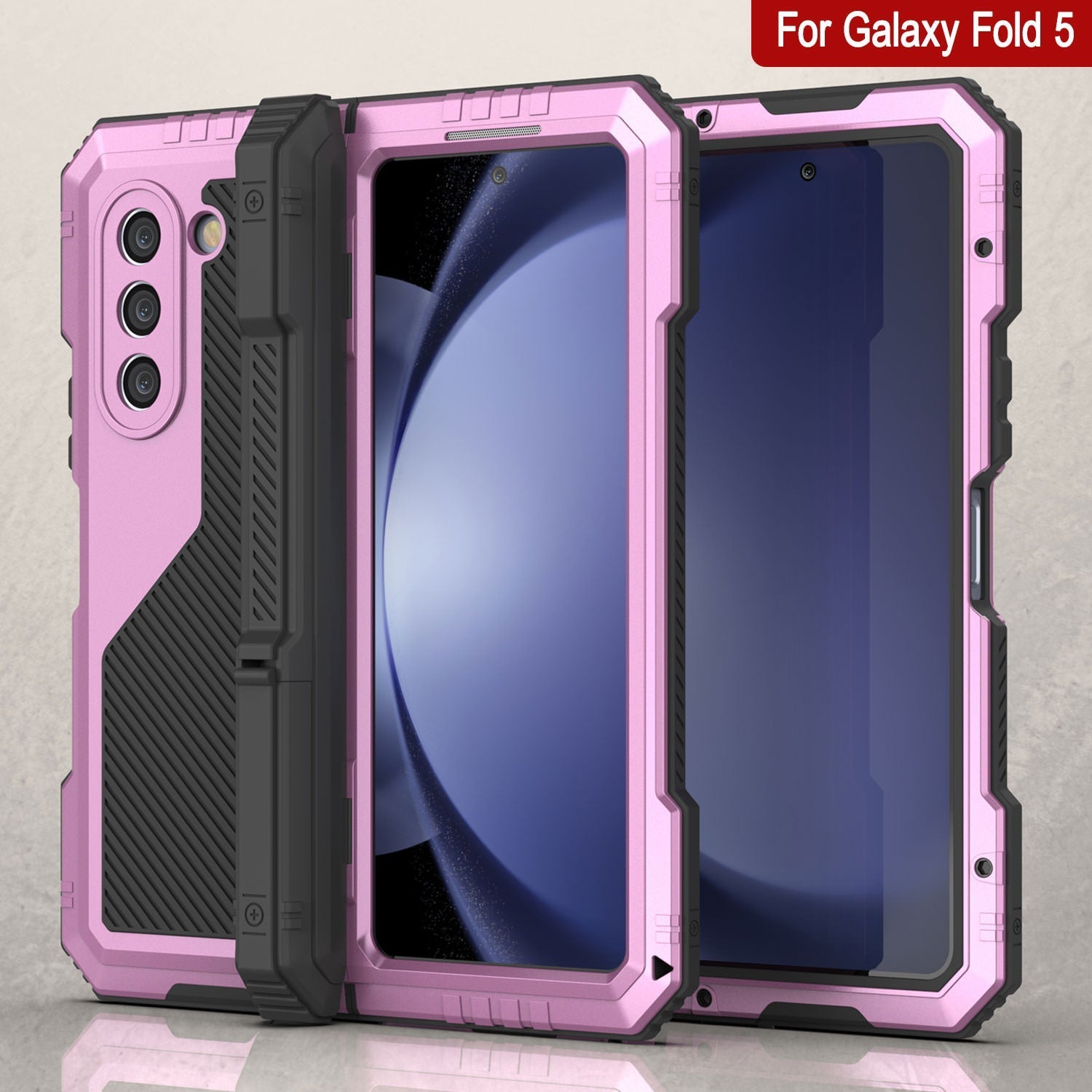 Galaxy Z Fold6 Metal Case, Heavy Duty Military Grade Armor Cover Full Body Hard [Pink]