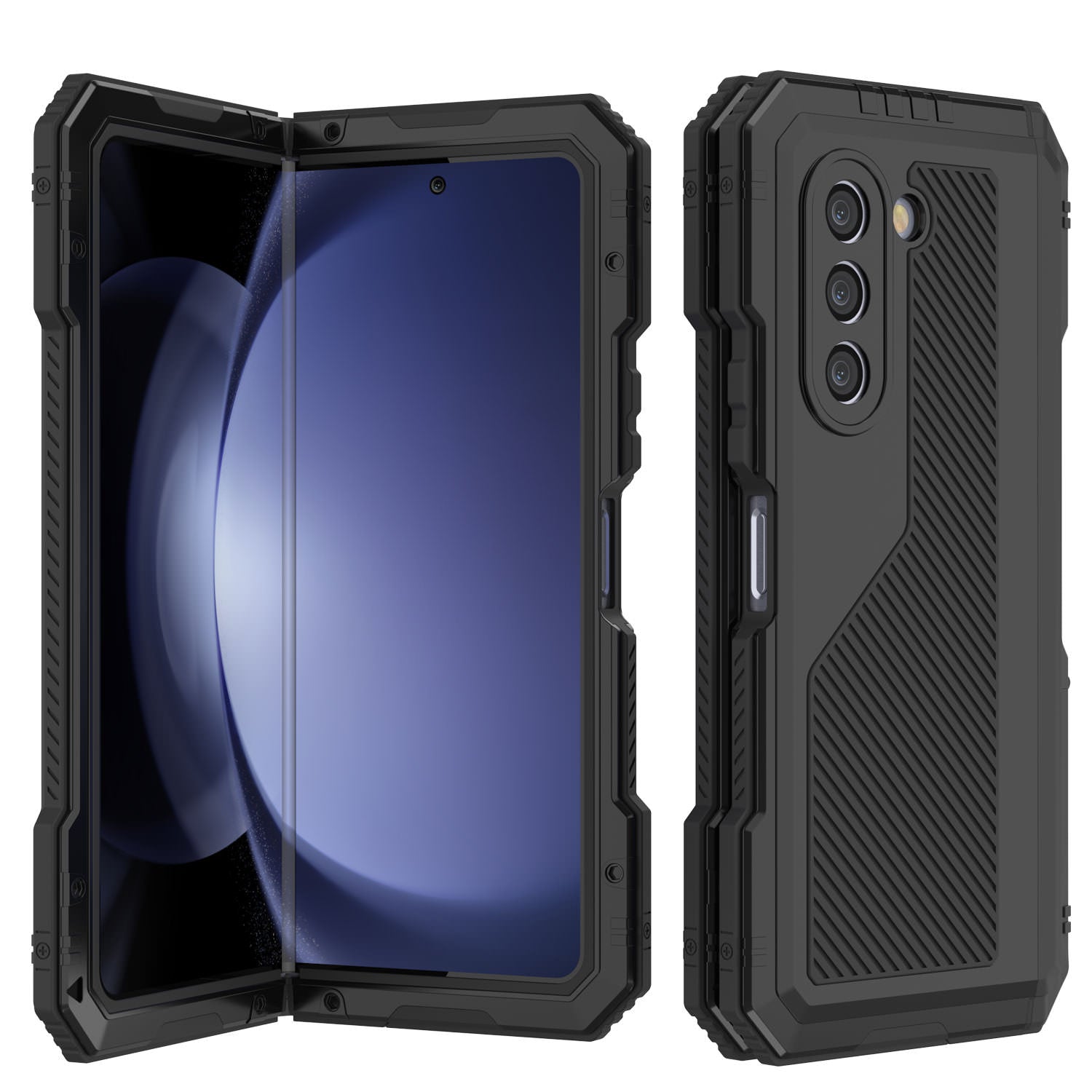 Galaxy Z Fold6 Metal Case, Heavy Duty Military Grade Armor Cover Full Body Hard [Black]