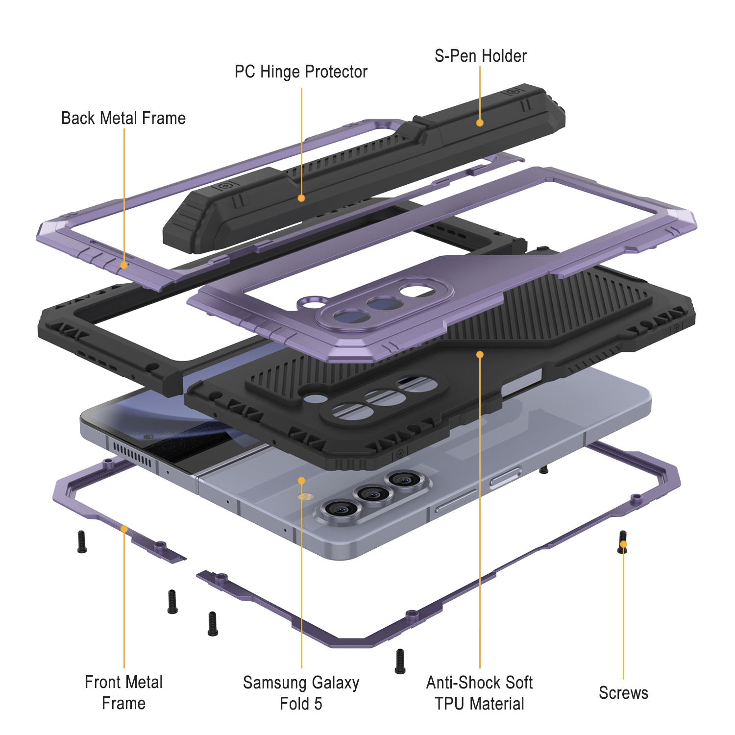 Galaxy Z Fold6 Metal Case, Heavy Duty Military Grade Armor Cover Full Body Hard [Purple]