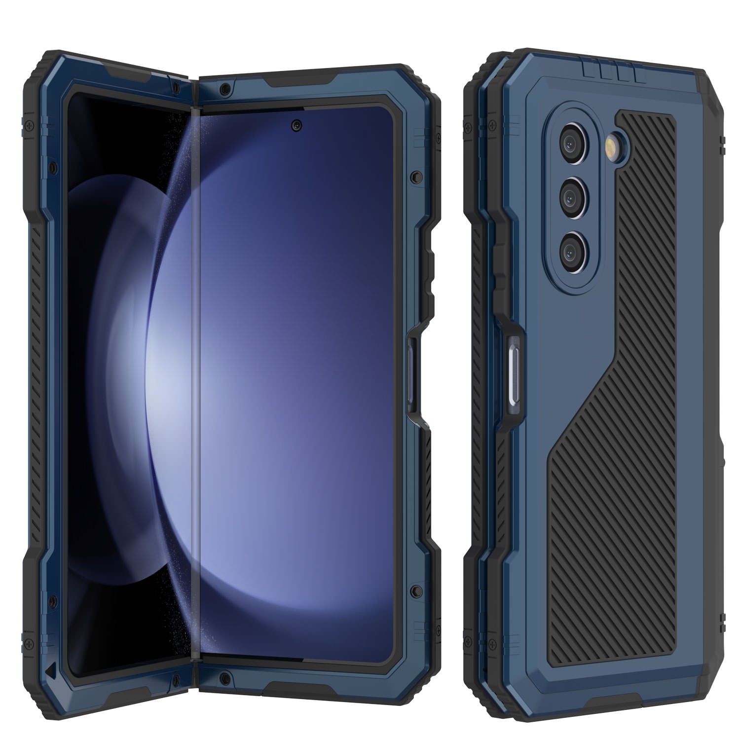 Galaxy Z Fold6 Metal Case, Heavy Duty Military Grade Armor Cover Full Body Hard [Blue]