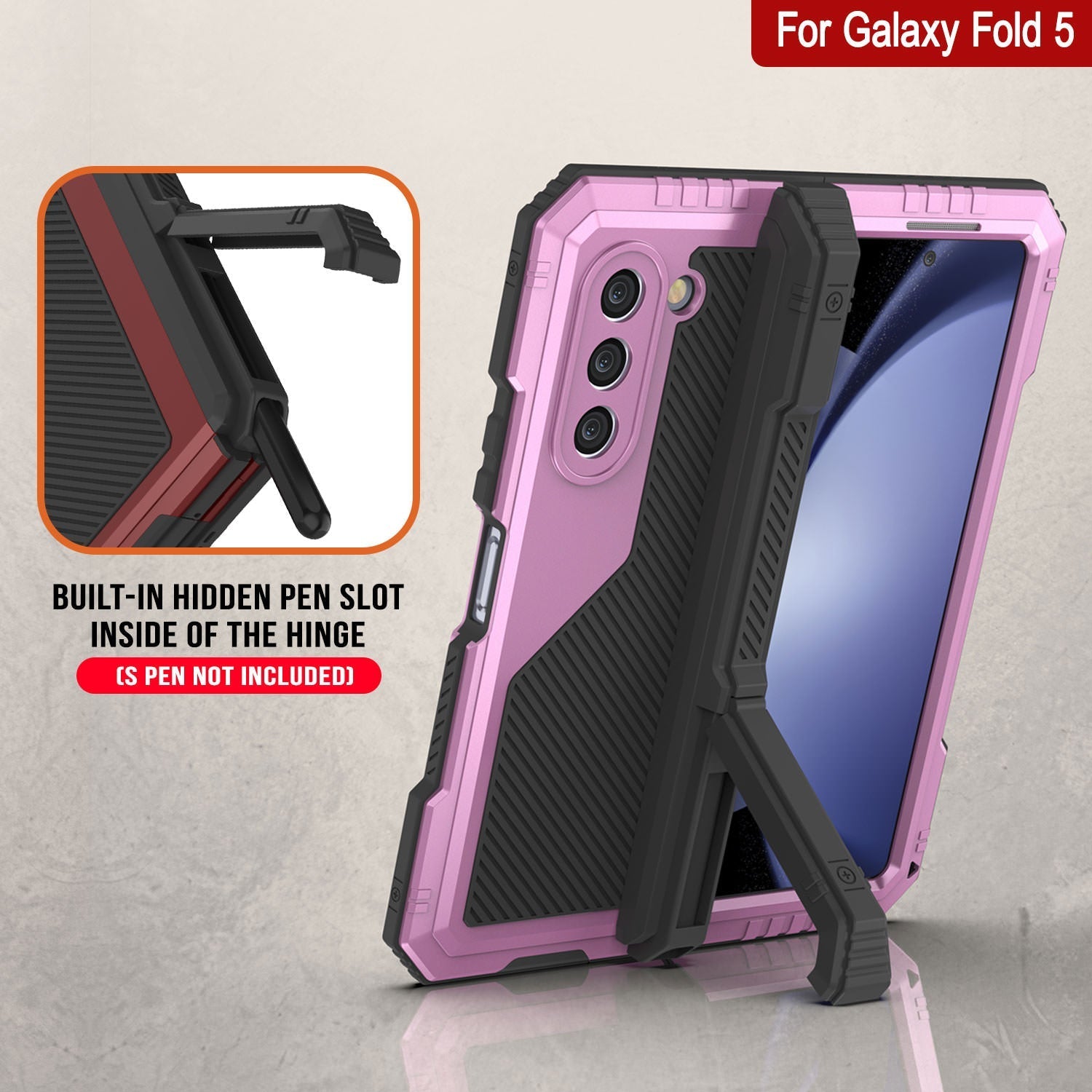 Galaxy Z Fold6 Metal Case, Heavy Duty Military Grade Armor Cover Full Body Hard [Pink]