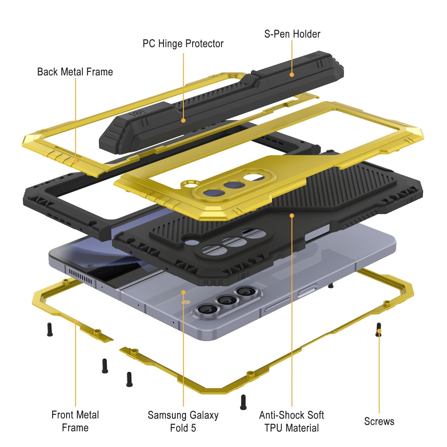 Galaxy Z Fold6 Metal Case, Heavy Duty Military Grade Armor Cover Full Body Hard [Neon]