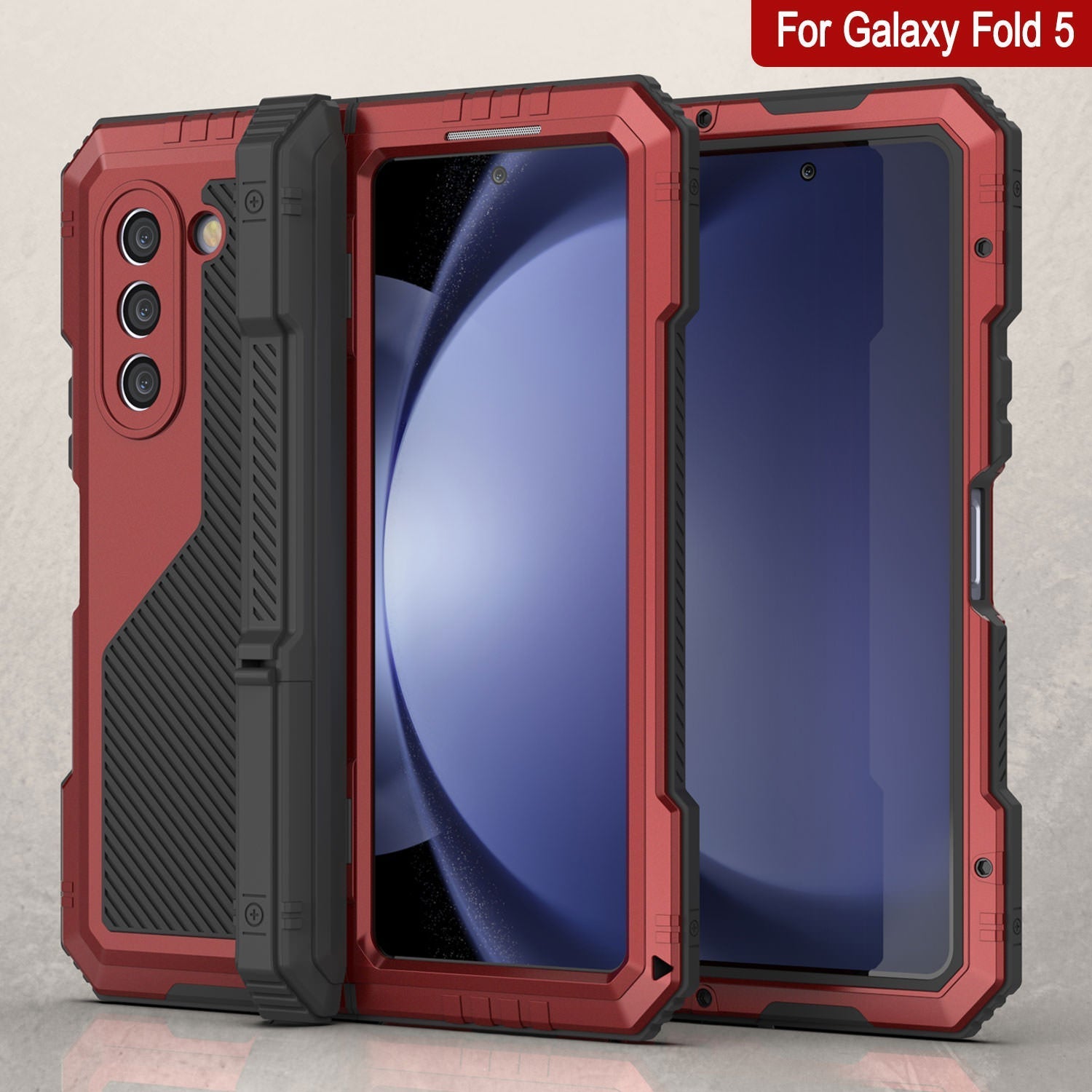 Galaxy Z Fold6 Metal Case, Heavy Duty Military Grade Armor Cover Full Body Hard [Red]