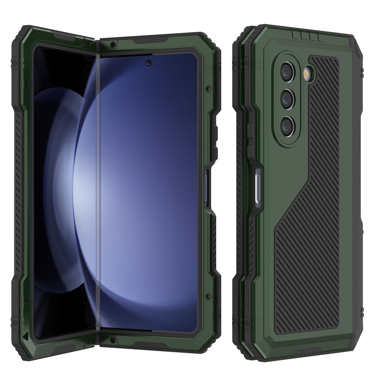 Galaxy Z Fold6 Metal Case, Heavy Duty Military Grade Armor Cover Full Body Hard [Dark Green]