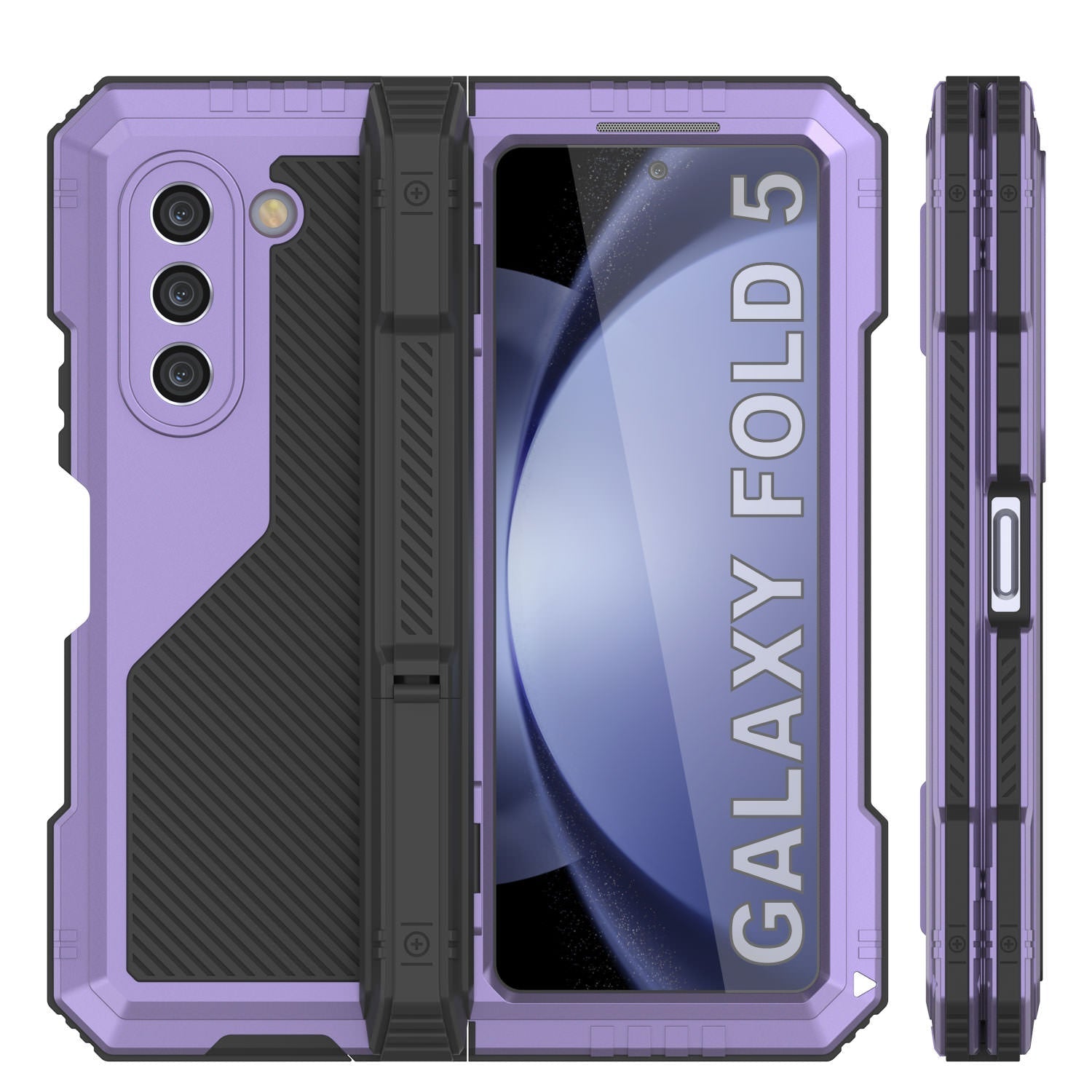 Galaxy Z Fold6 Metal Case, Heavy Duty Military Grade Armor Cover Full Body Hard [Purple]