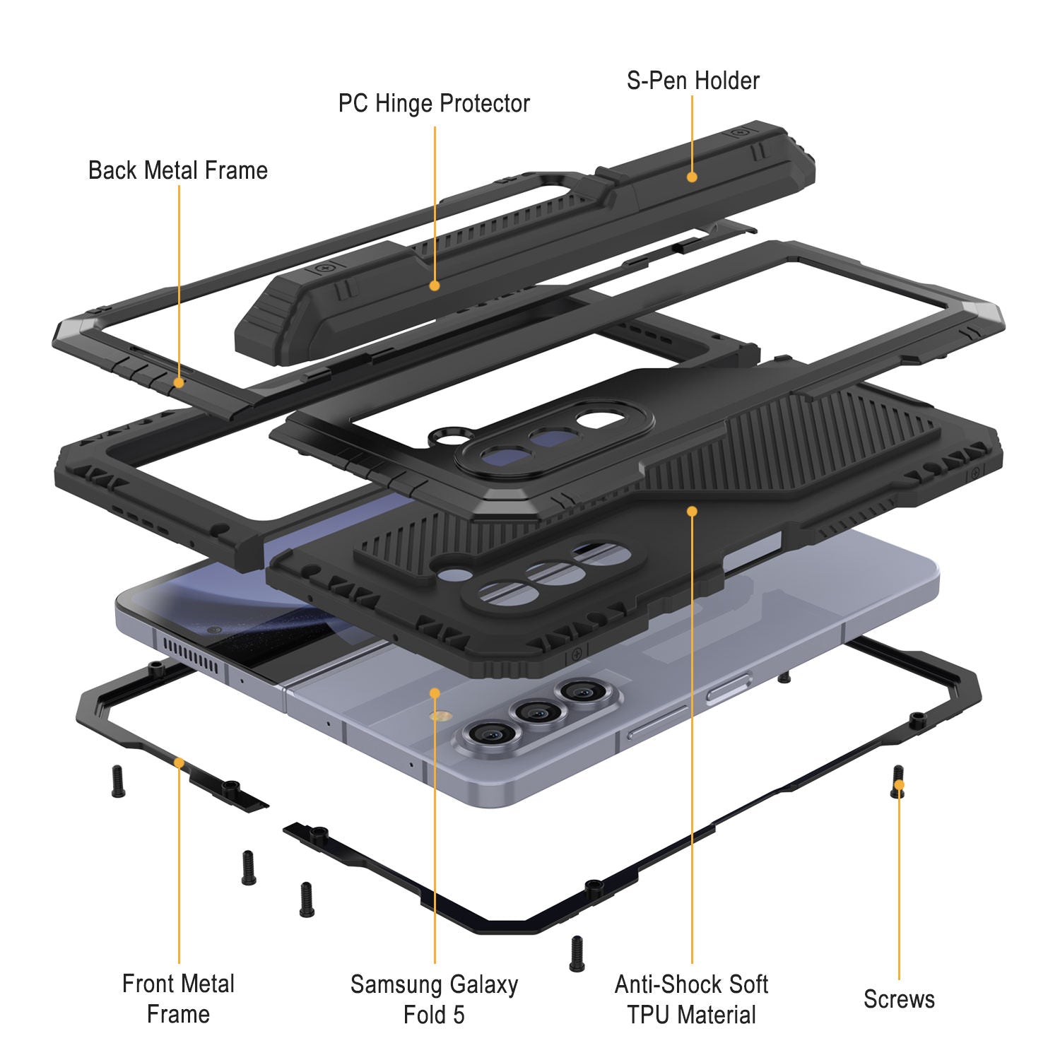 Galaxy Z Fold6 Metal Case, Heavy Duty Military Grade Armor Cover Full Body Hard [Black]