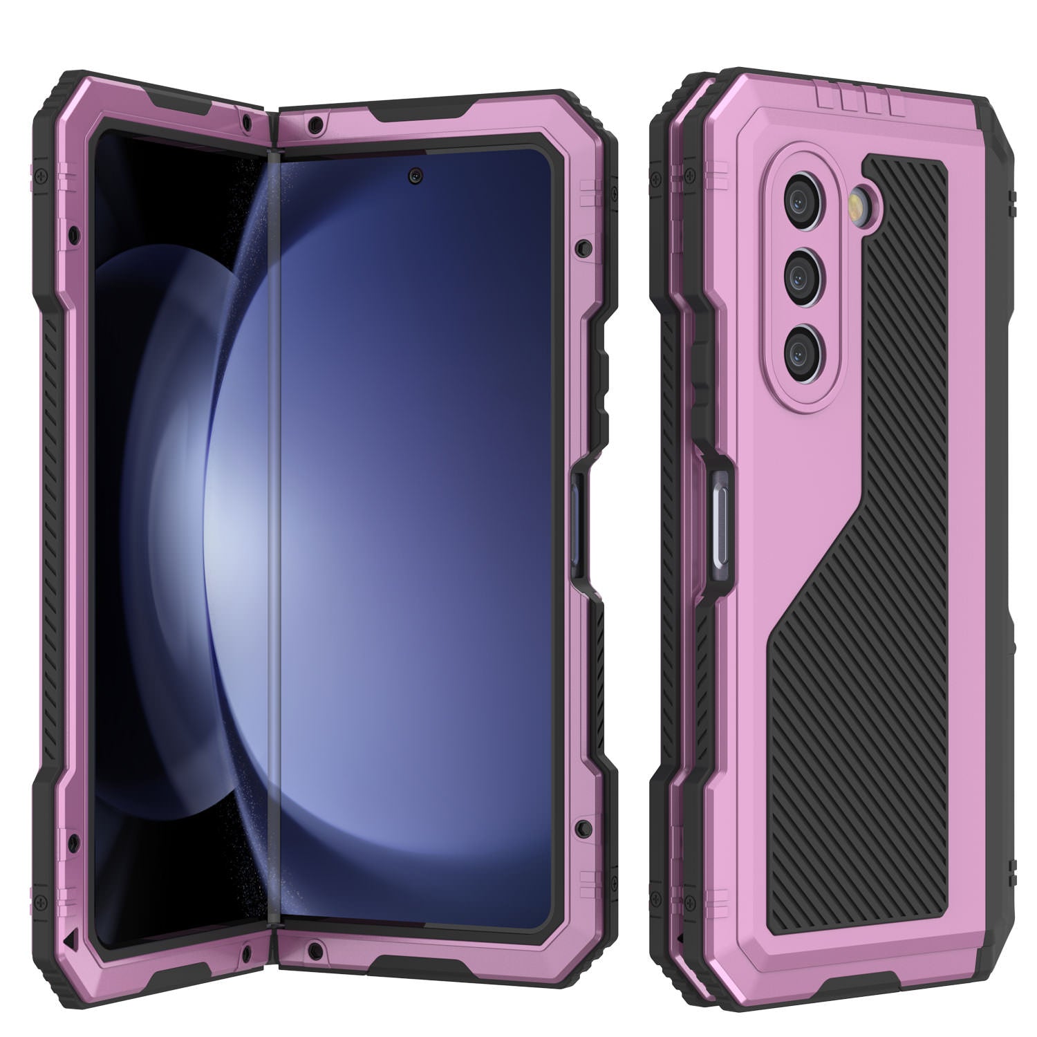 Galaxy Z Fold6 Metal Case, Heavy Duty Military Grade Armor Cover Full Body Hard [Pink]