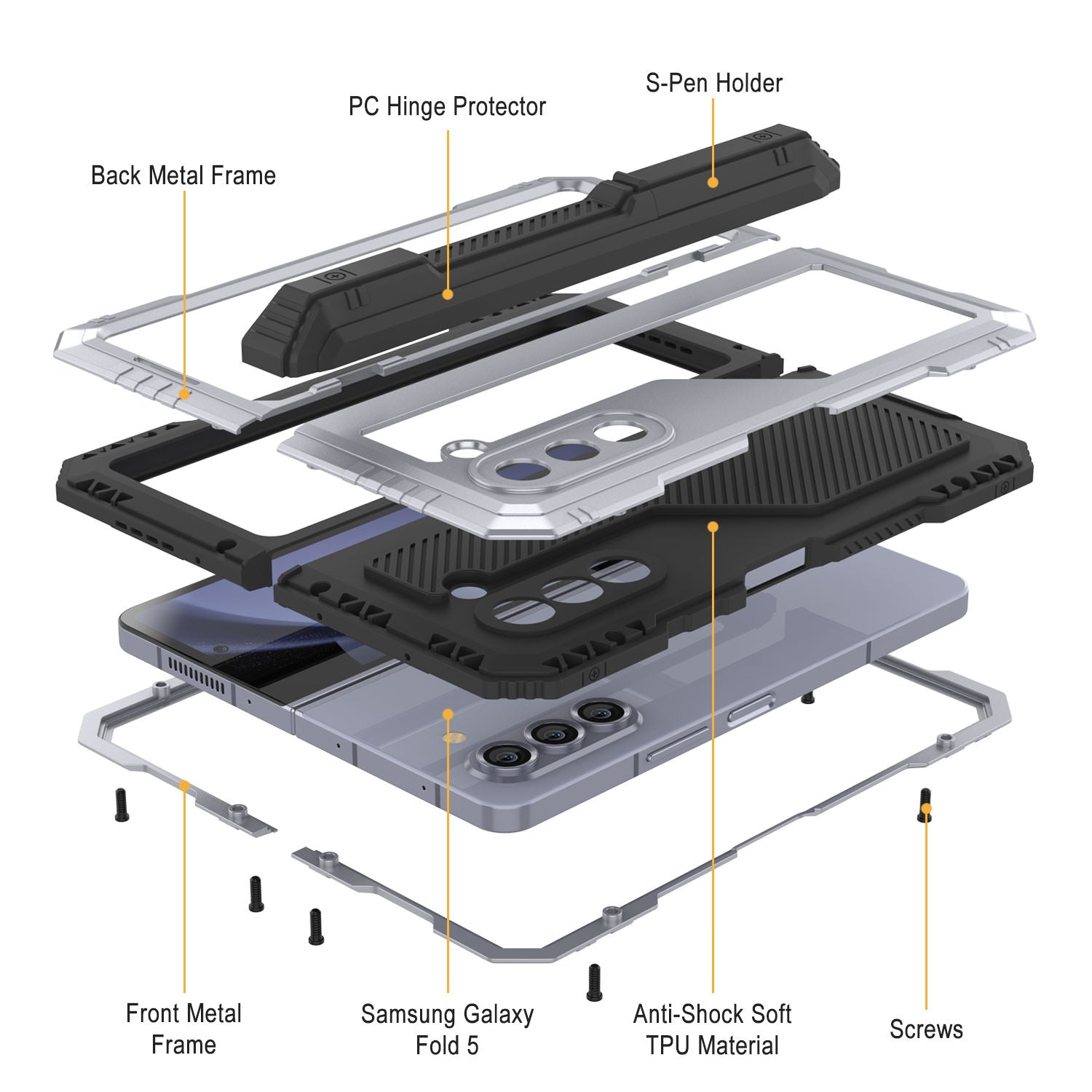 Galaxy Z Fold6 Metal Case, Heavy Duty Military Grade Armor Cover Full Body Hard [White]