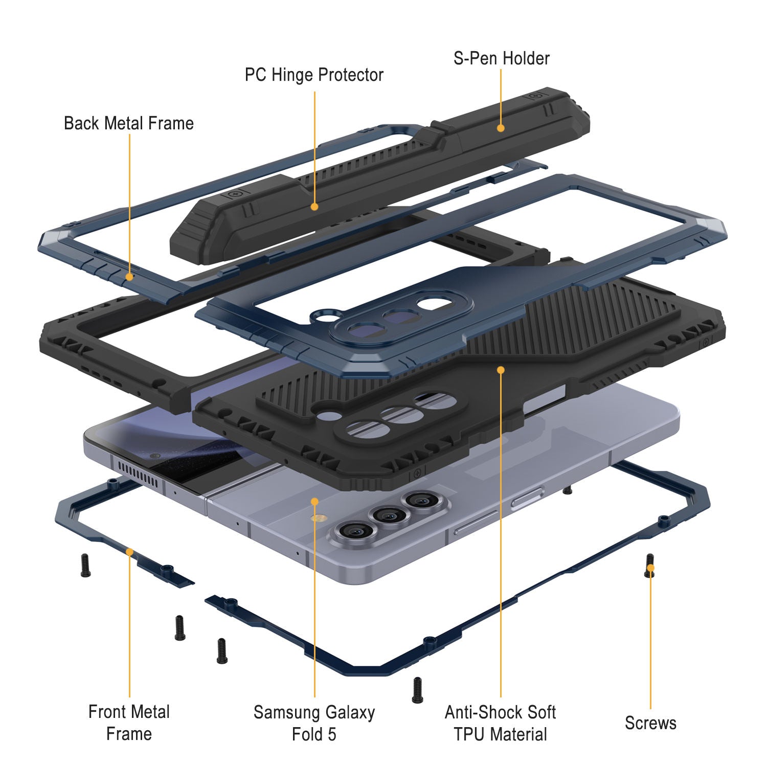 Galaxy Z Fold6 Metal Case, Heavy Duty Military Grade Armor Cover Full Body Hard [Blue]