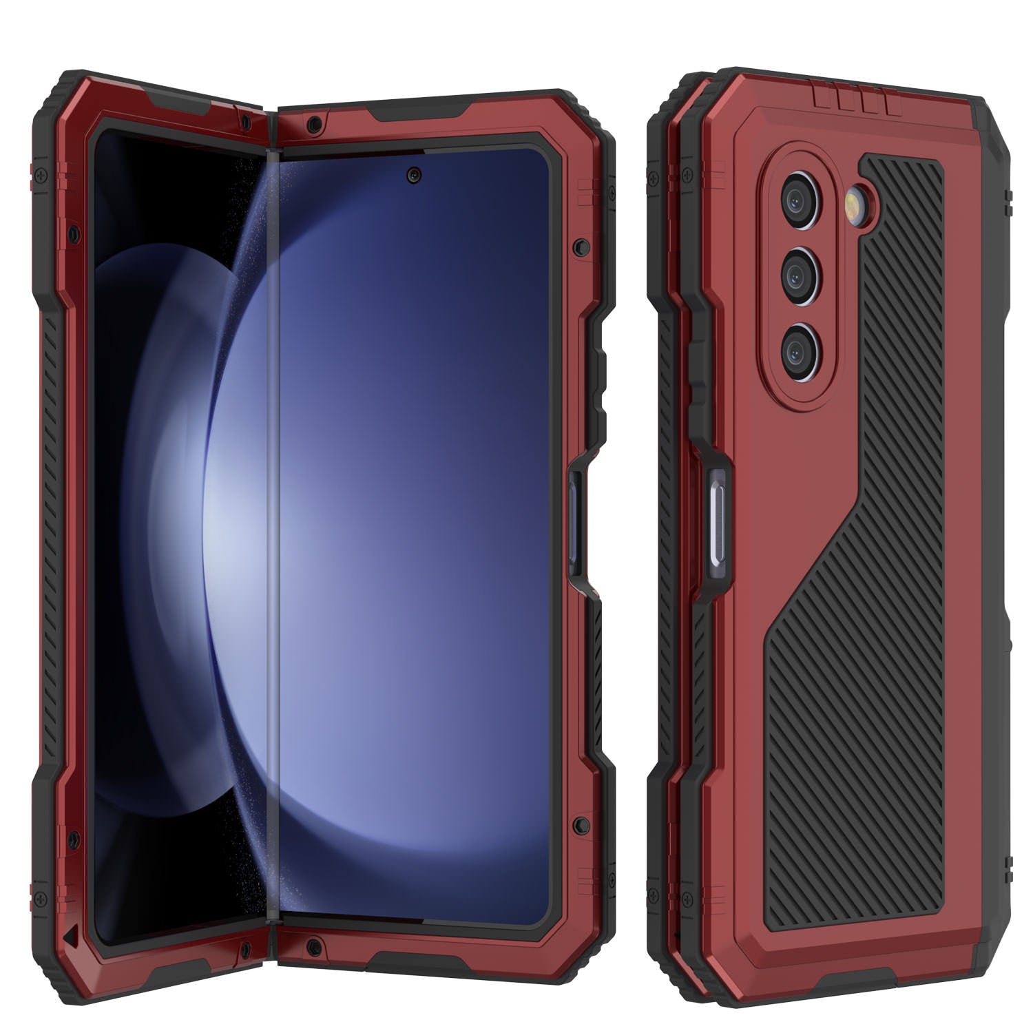 Galaxy Z Fold6 Metal Case, Heavy Duty Military Grade Armor Cover Full Body Hard [Red]