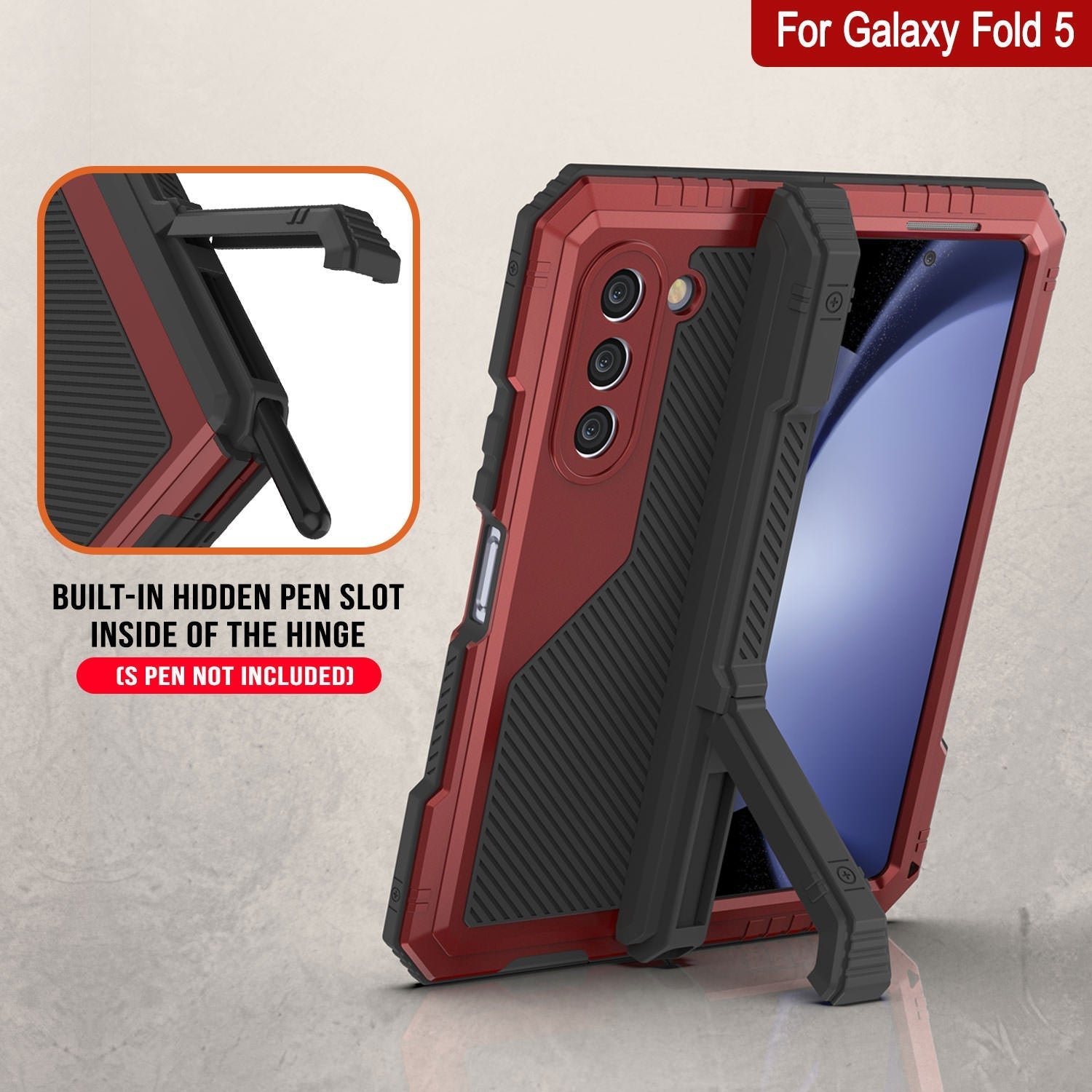 Galaxy Z Fold6 Metal Case, Heavy Duty Military Grade Armor Cover Full Body Hard [Red]