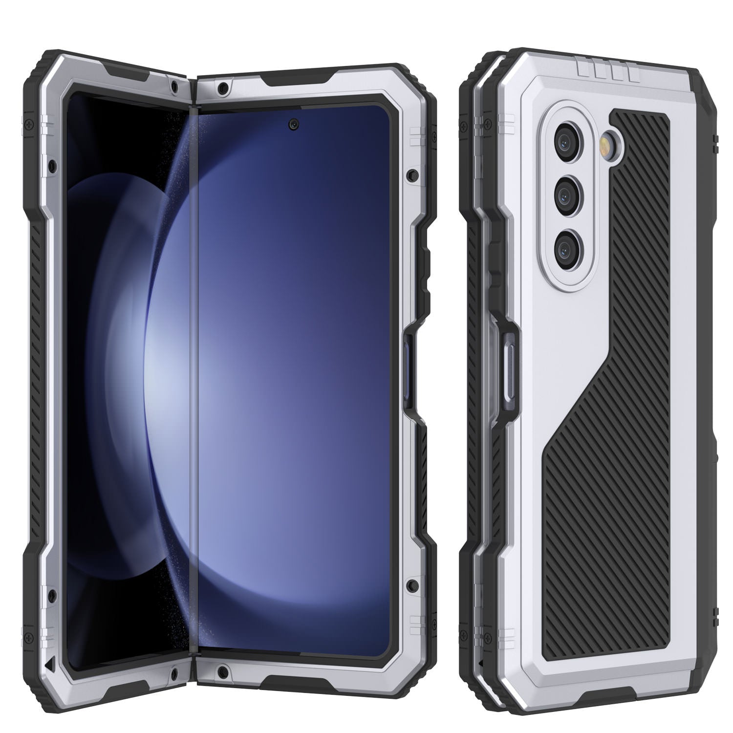 Galaxy Z Fold6 Metal Case, Heavy Duty Military Grade Armor Cover Full Body Hard [White]