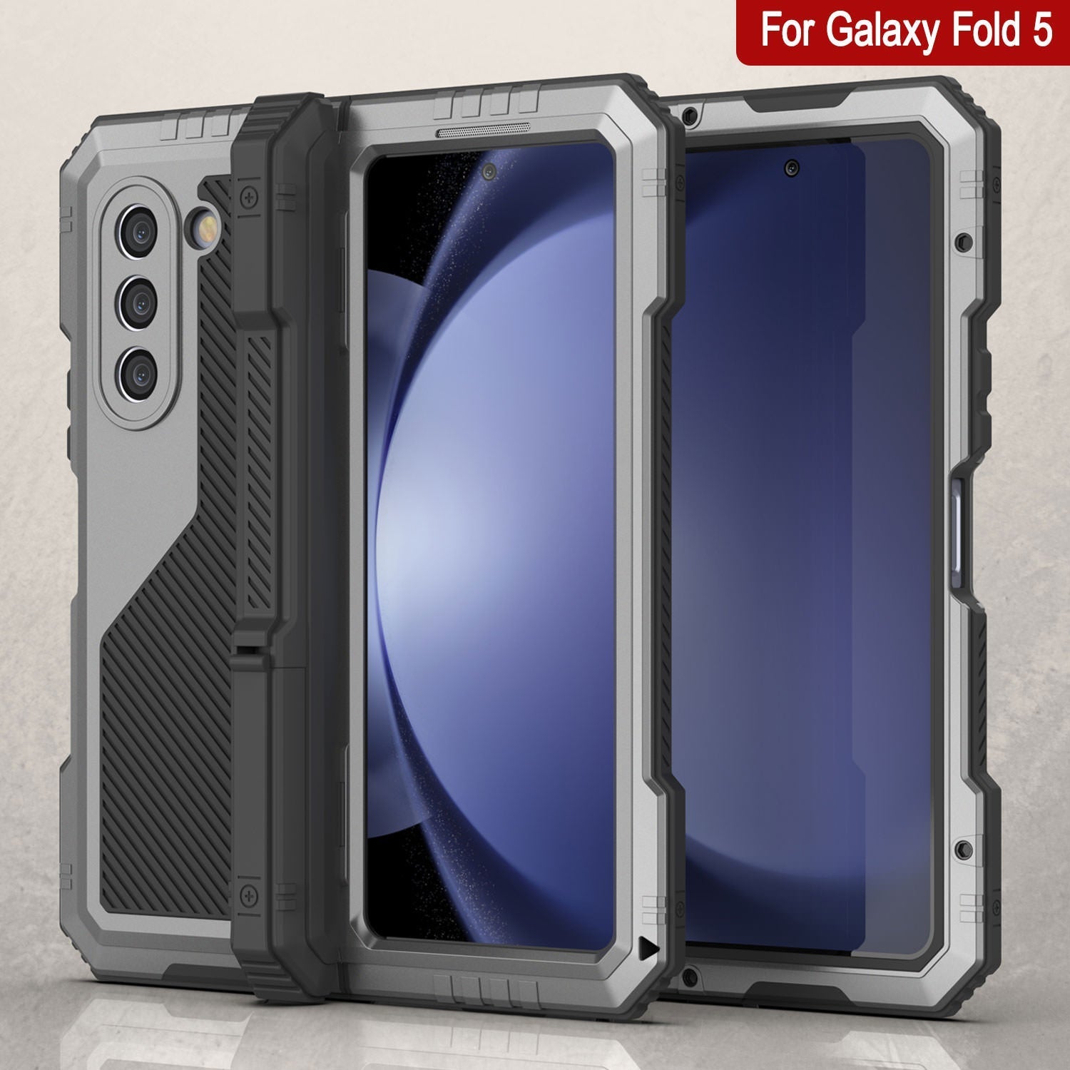 Galaxy Z Fold6 Metal Case, Heavy Duty Military Grade Armor Cover Full Body Hard [Silver]