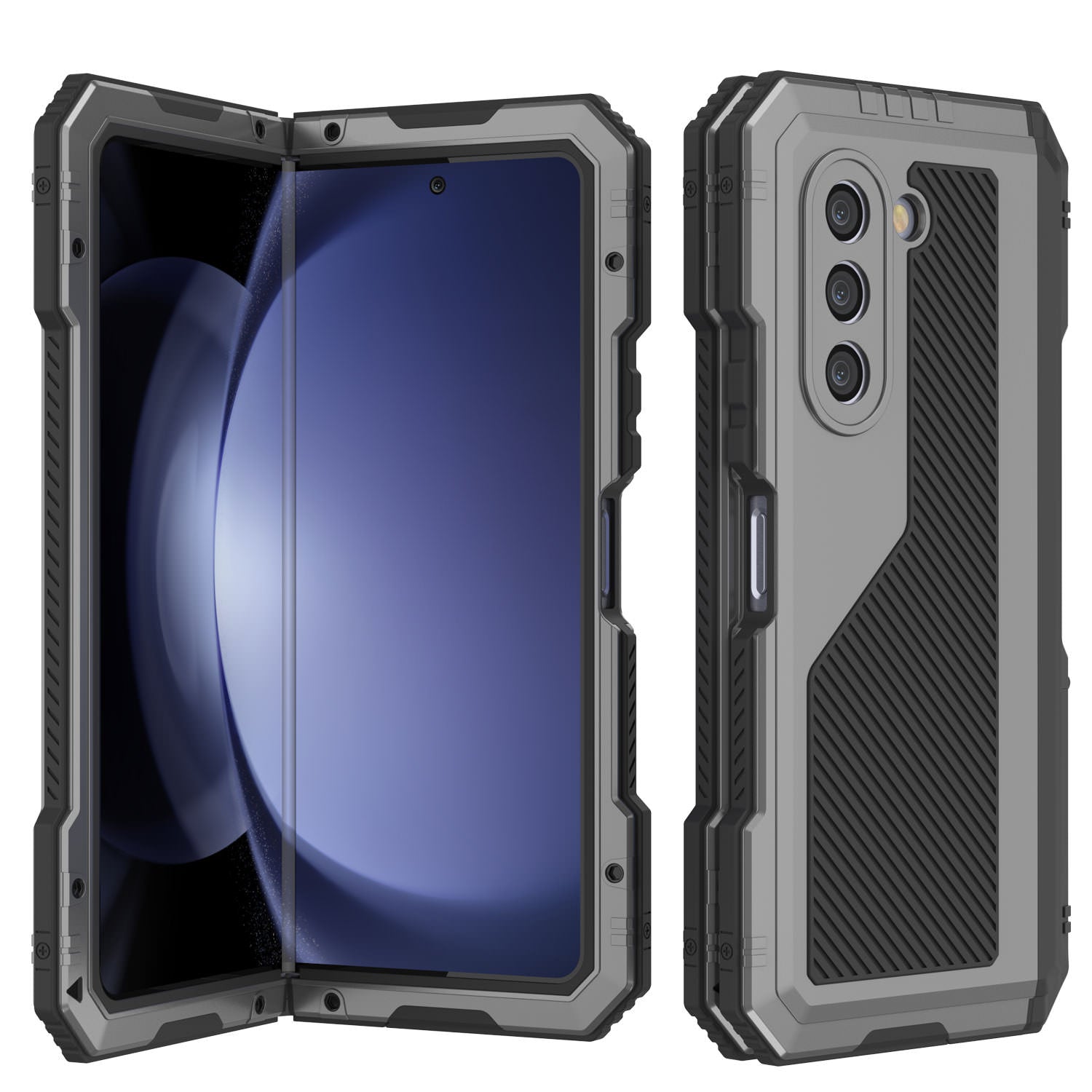 Galaxy Z Fold6 Metal Case, Heavy Duty Military Grade Armor Cover Full Body Hard [Silver]