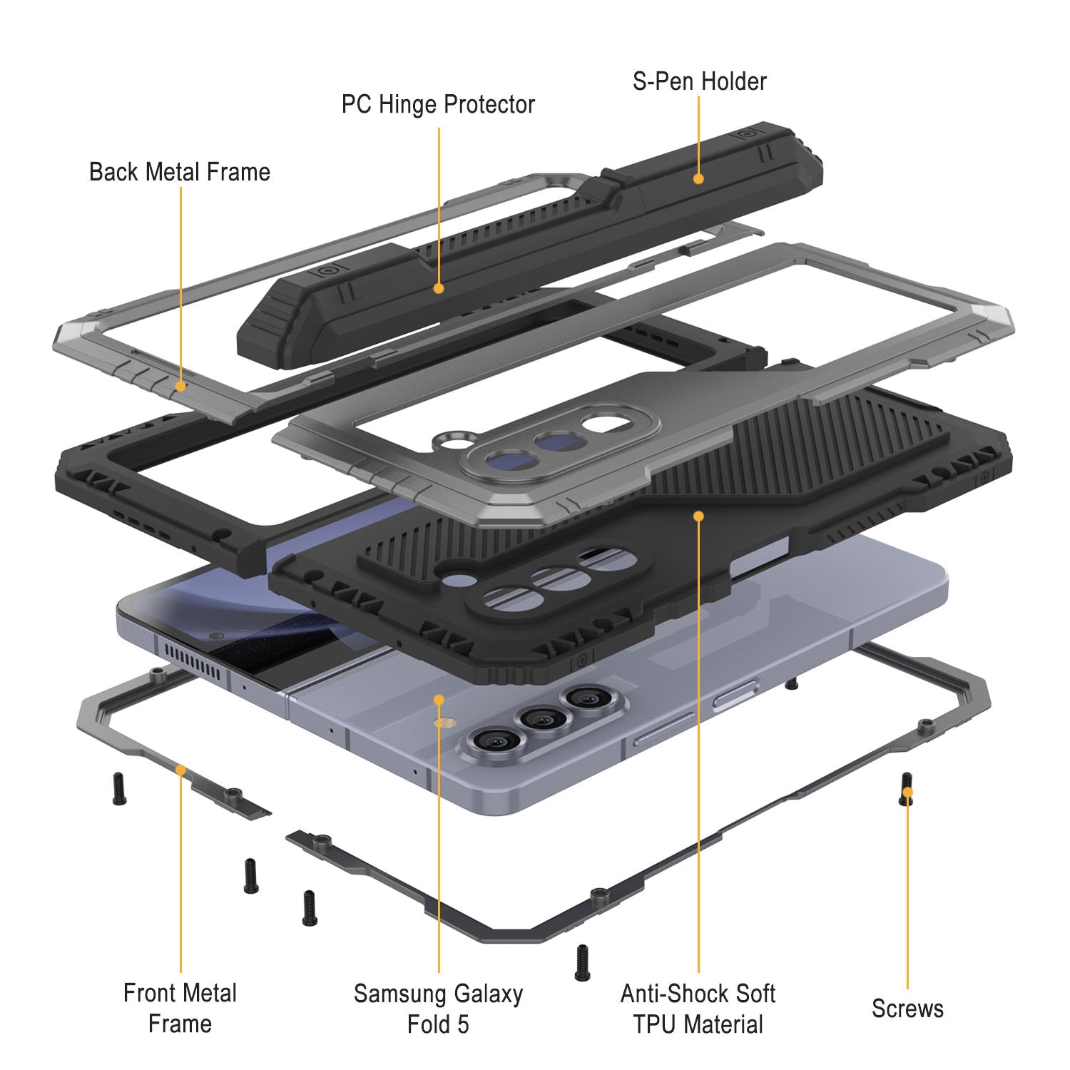 Galaxy Z Fold6 Metal Case, Heavy Duty Military Grade Armor Cover Full Body Hard [Silver]