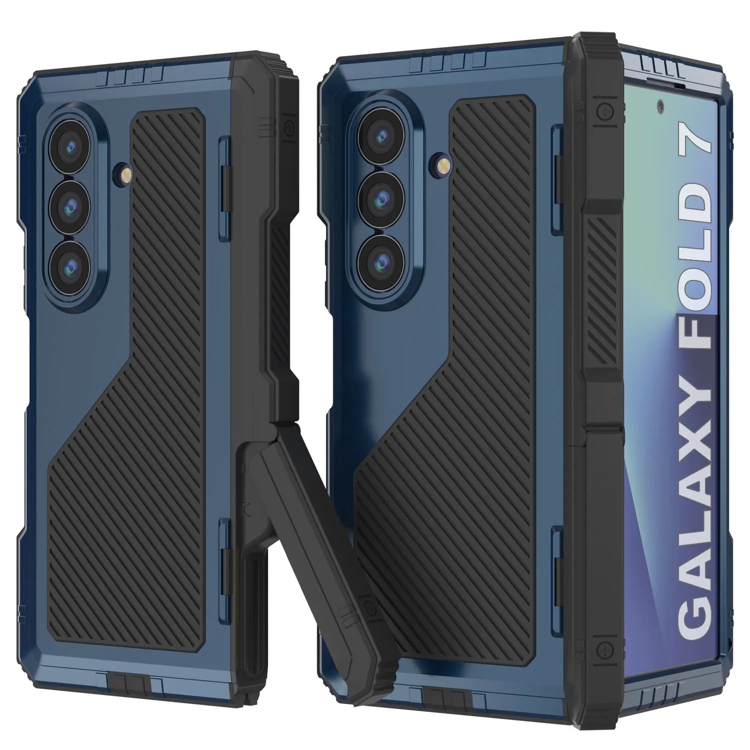 Galaxy Z Fold7 Metal Case, Heavy Duty Military Grade Armor Cover Full Body Hard [Blue]