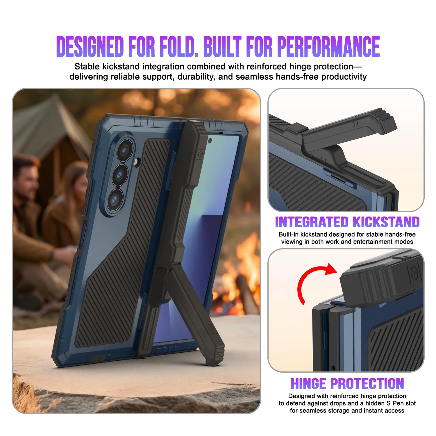 Galaxy Z Fold7 Metal Case, Heavy Duty Military Grade Armor Cover Full Body Hard [Blue]