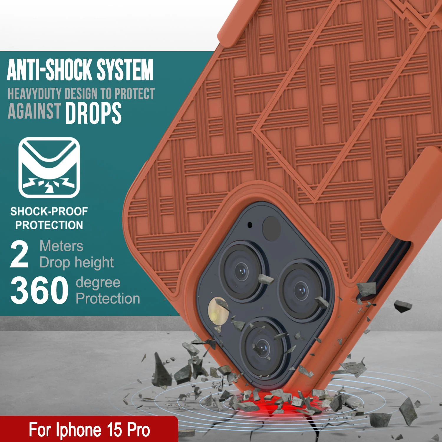 iPhone 15 Pro Case With Tempered Glass Screen Protector, Holster Belt Clip & Built-In Kickstand [Orange]
