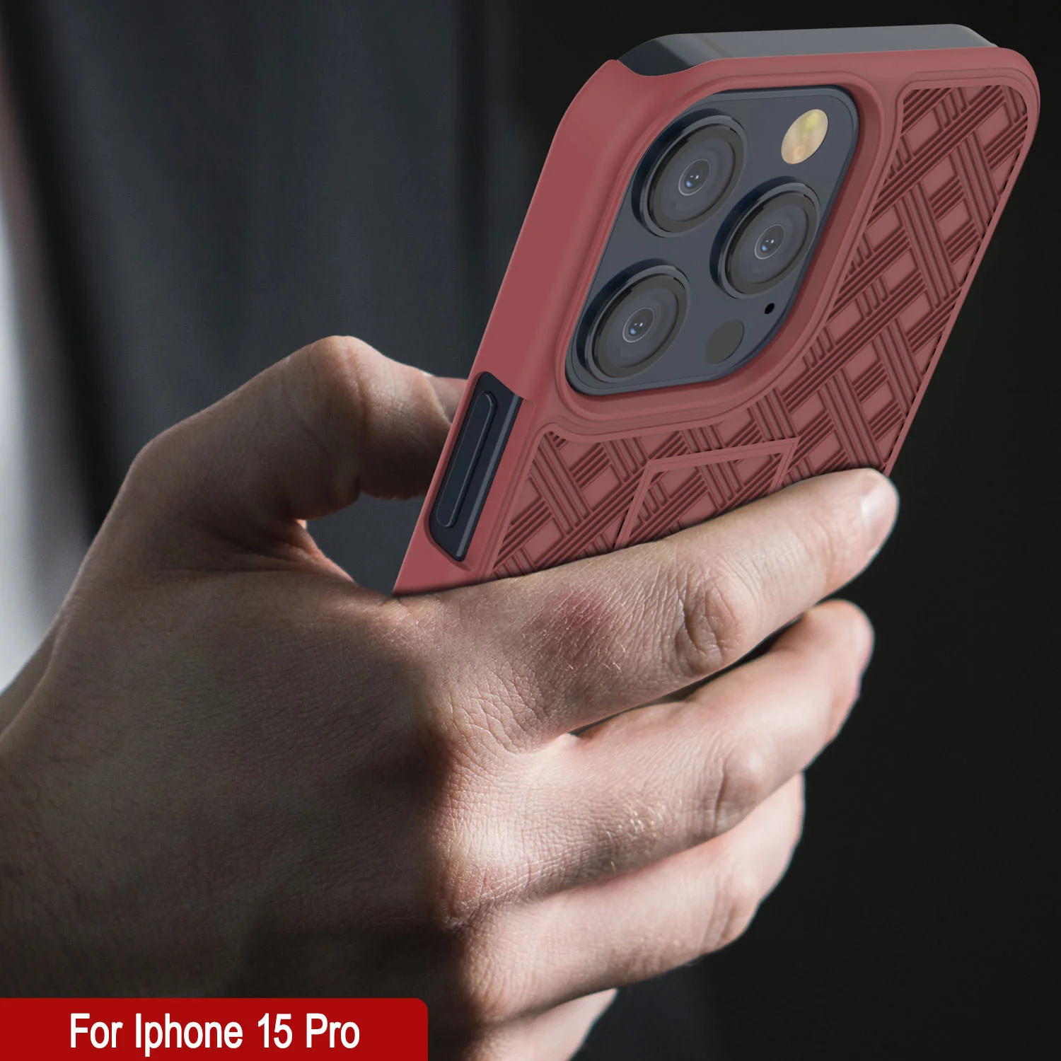 iPhone 15 Pro Case With Tempered Glass Screen Protector, Holster Belt Clip & Built-In Kickstand [Red]