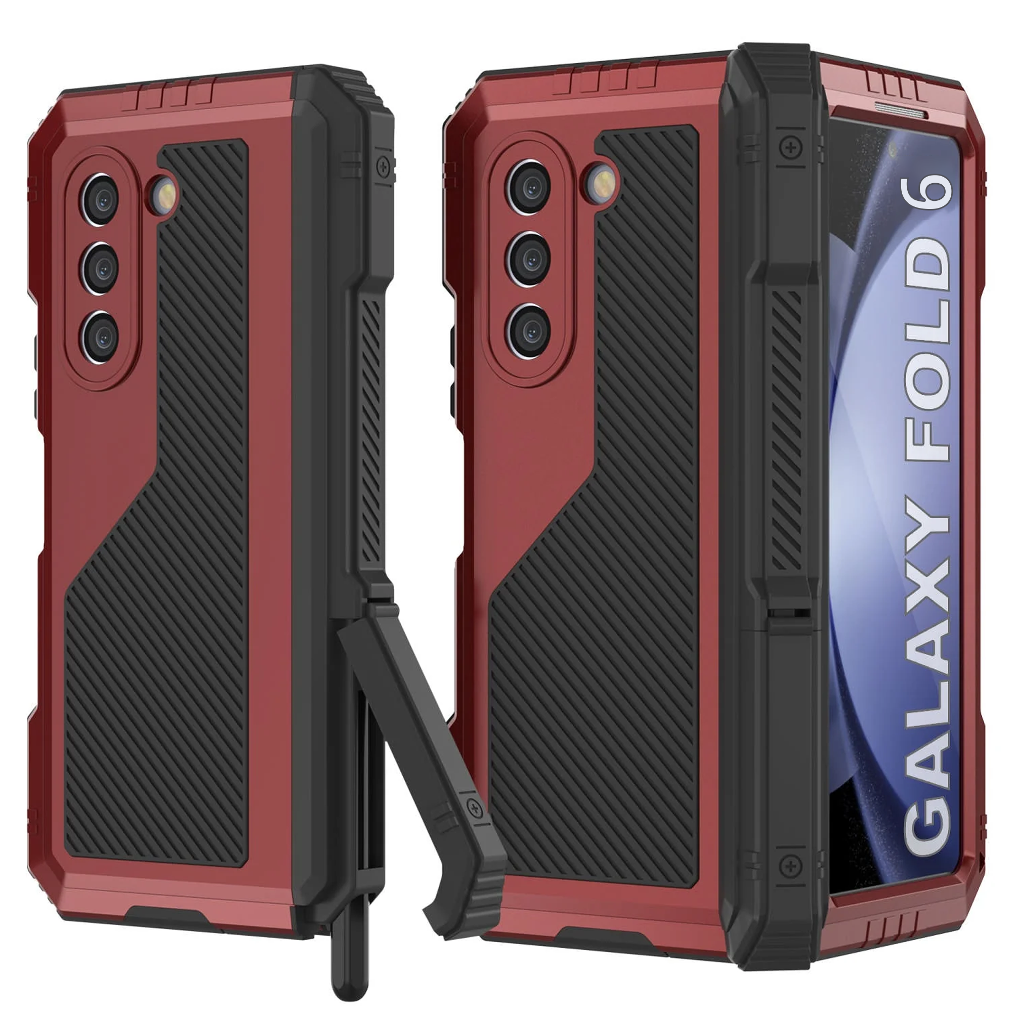 Galaxy Z Fold6 Metal Case, Heavy Duty Military Grade Armor Cover Full Body Hard [Red]